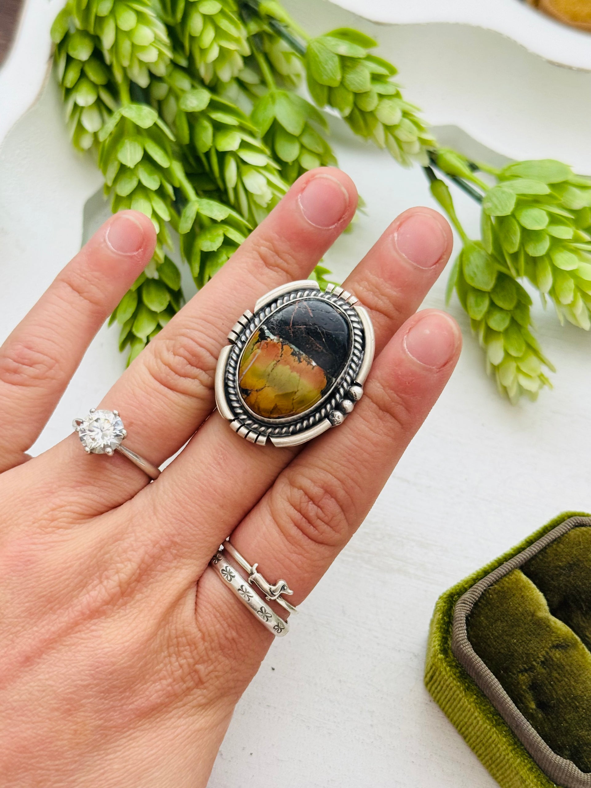 Gaby Spencer Black Jack Turquoise & Sterling Silver Adjustable Ring