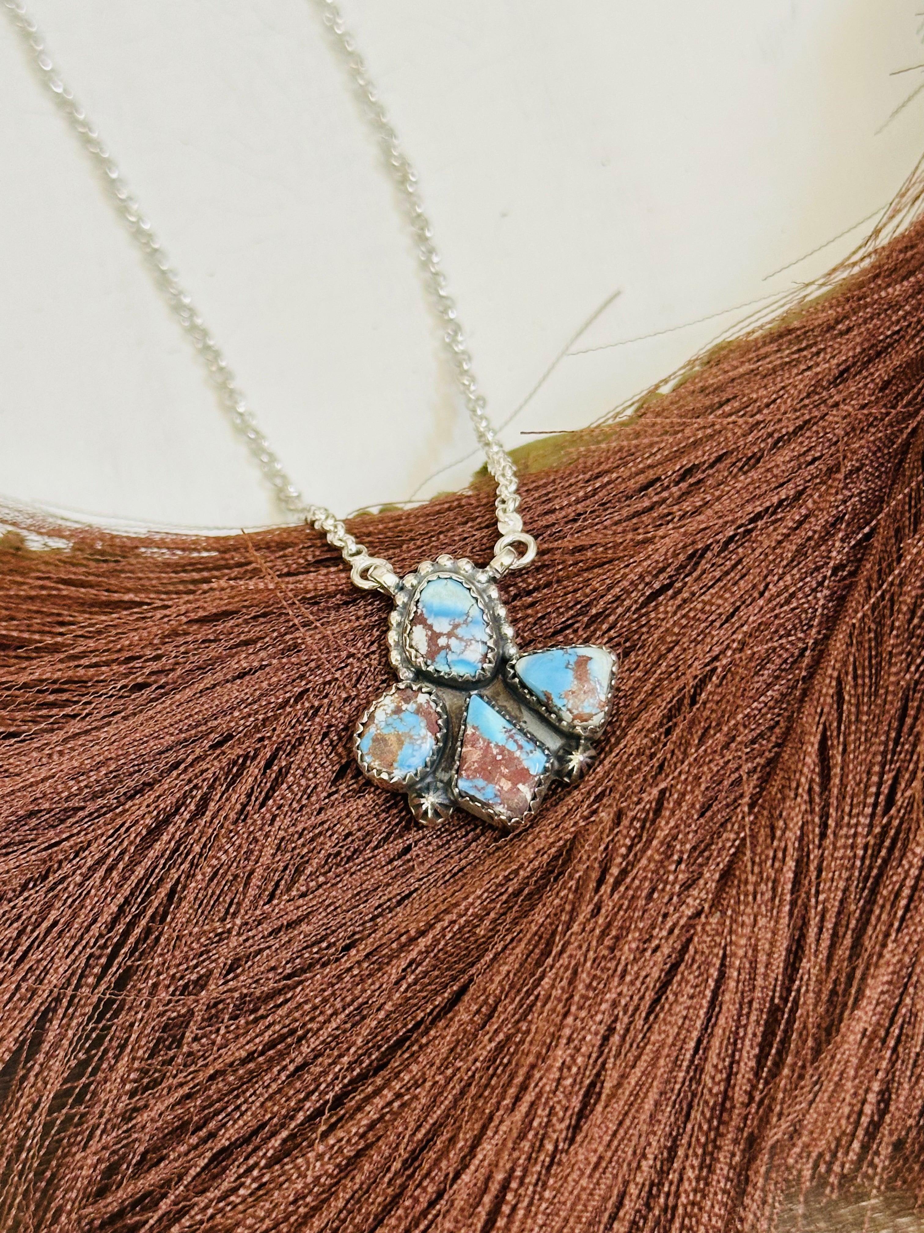 TTD “Blossom” Golden Hills Turquoise & Sterling Silver Cluster Necklace