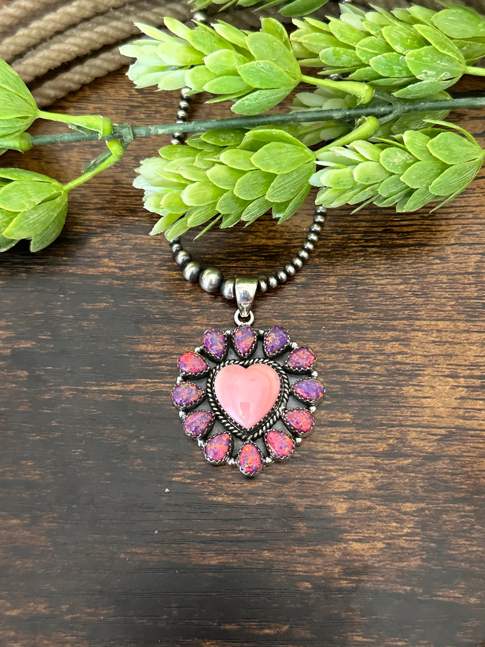 Southwest Handmade Multi Stone & Sterling Silver Cluster Heart Pendant