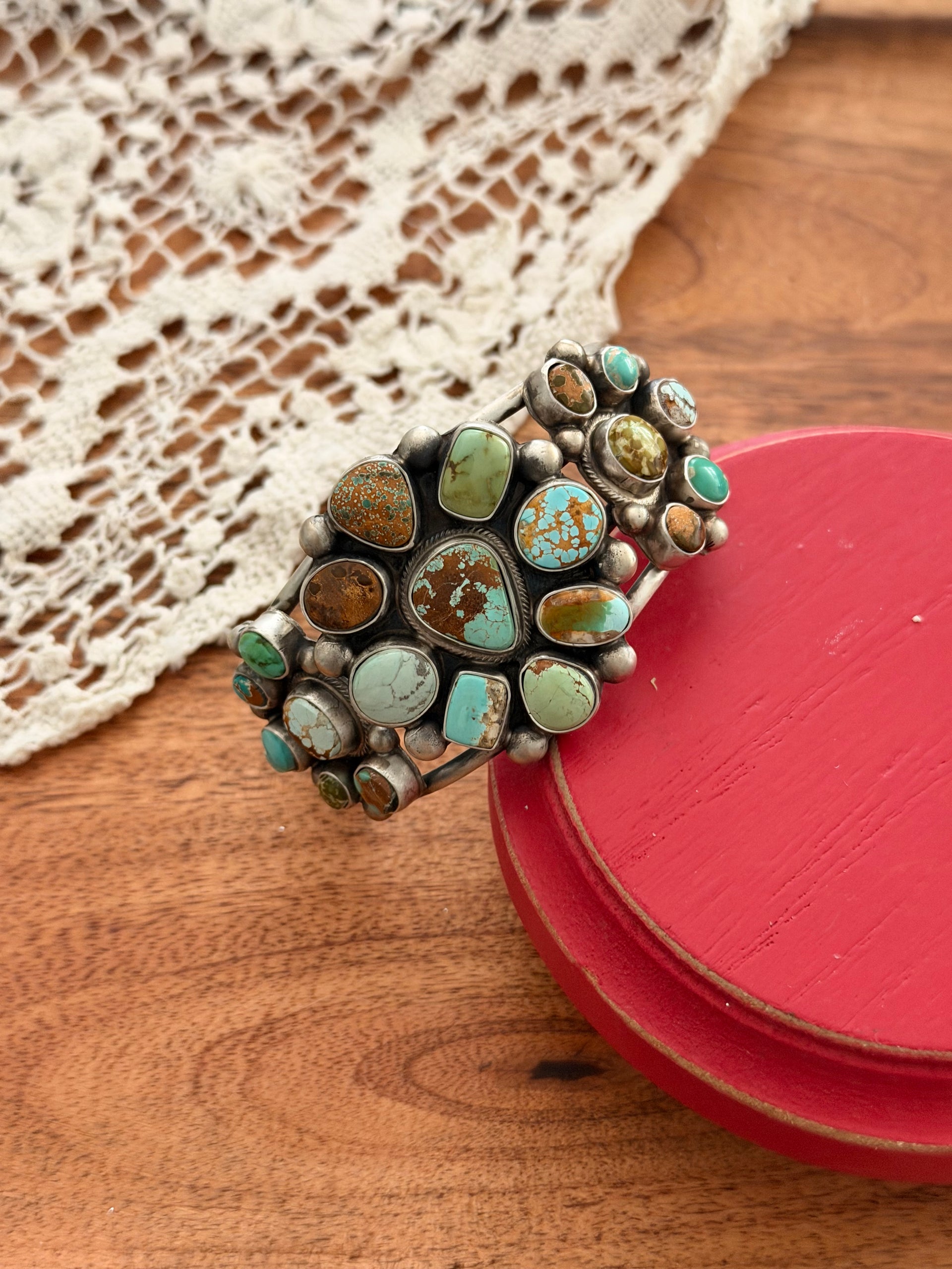 Kathleen Livingston Royston Turquoise & Sterling Silver Cluster Cuff Bracelet