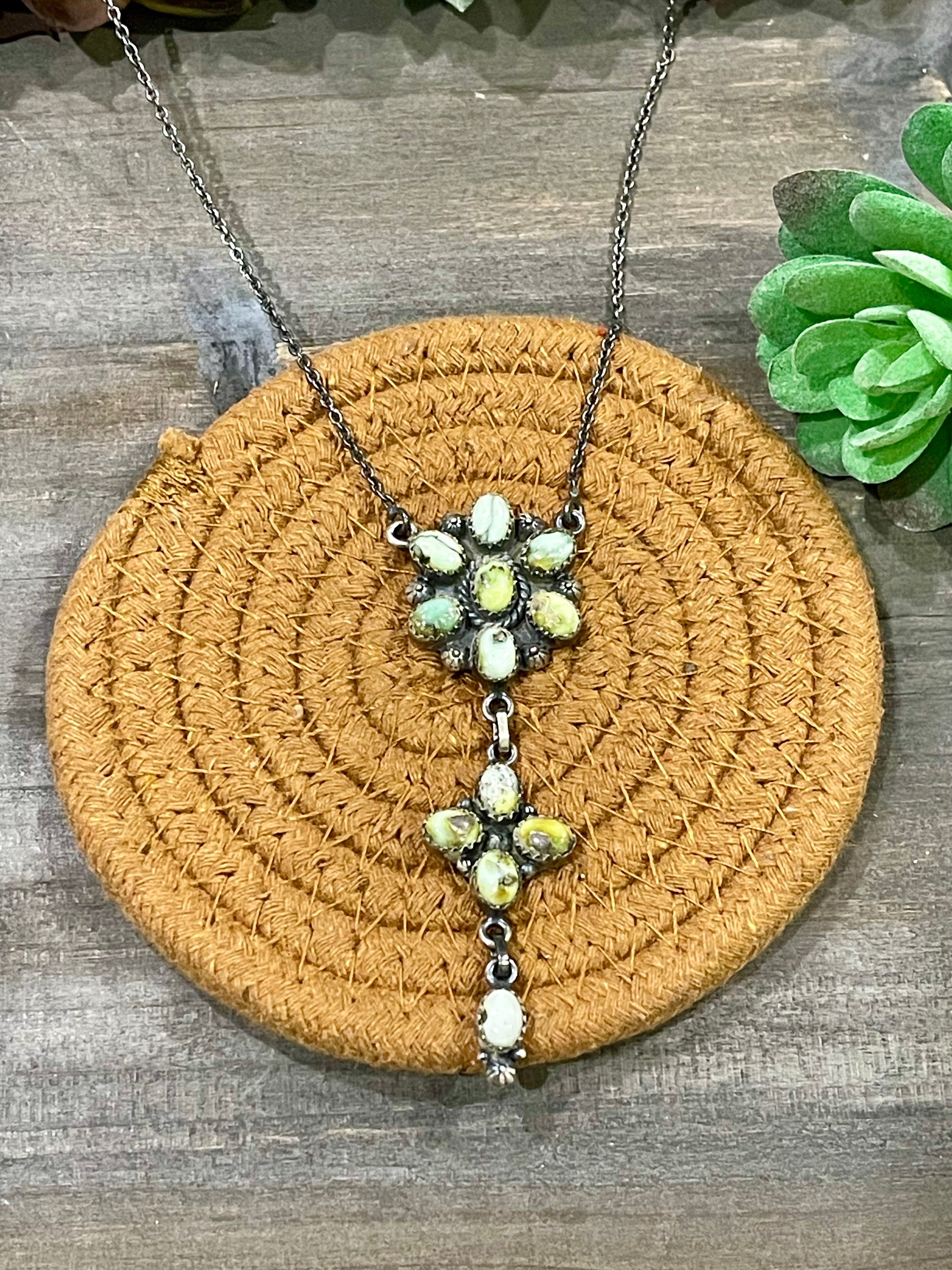 Southwest Handmade Palomino Variscite & Sterling Cluster Necklace