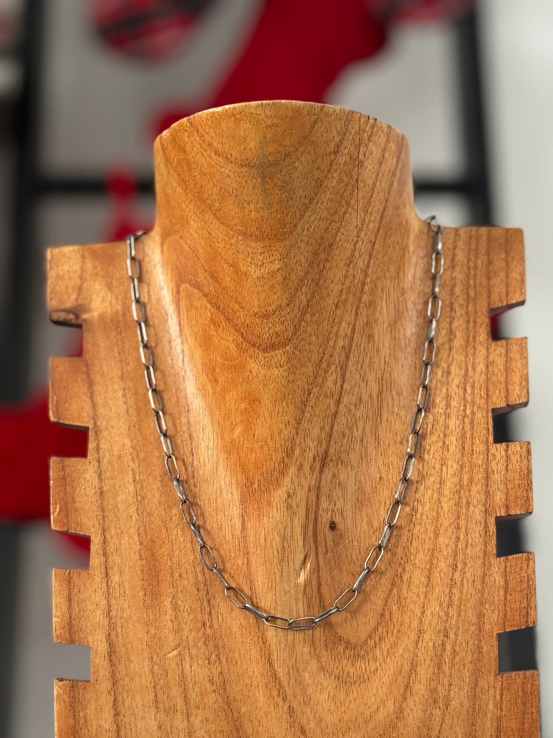 Navajo Made Sterling Silver Paperclip Link Chain Necklace