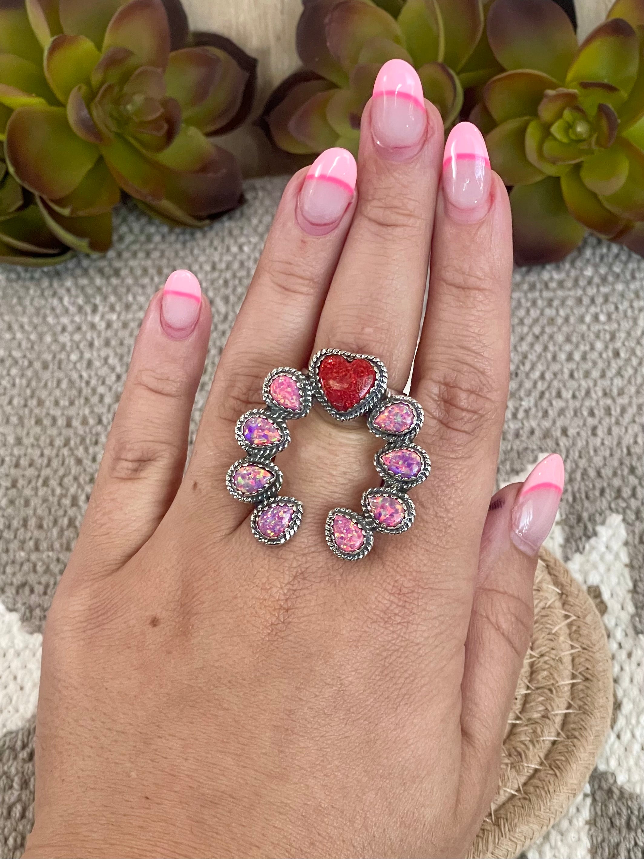 Southwest Handmade Opal & Sterling Silver Adjustable Naja Ring