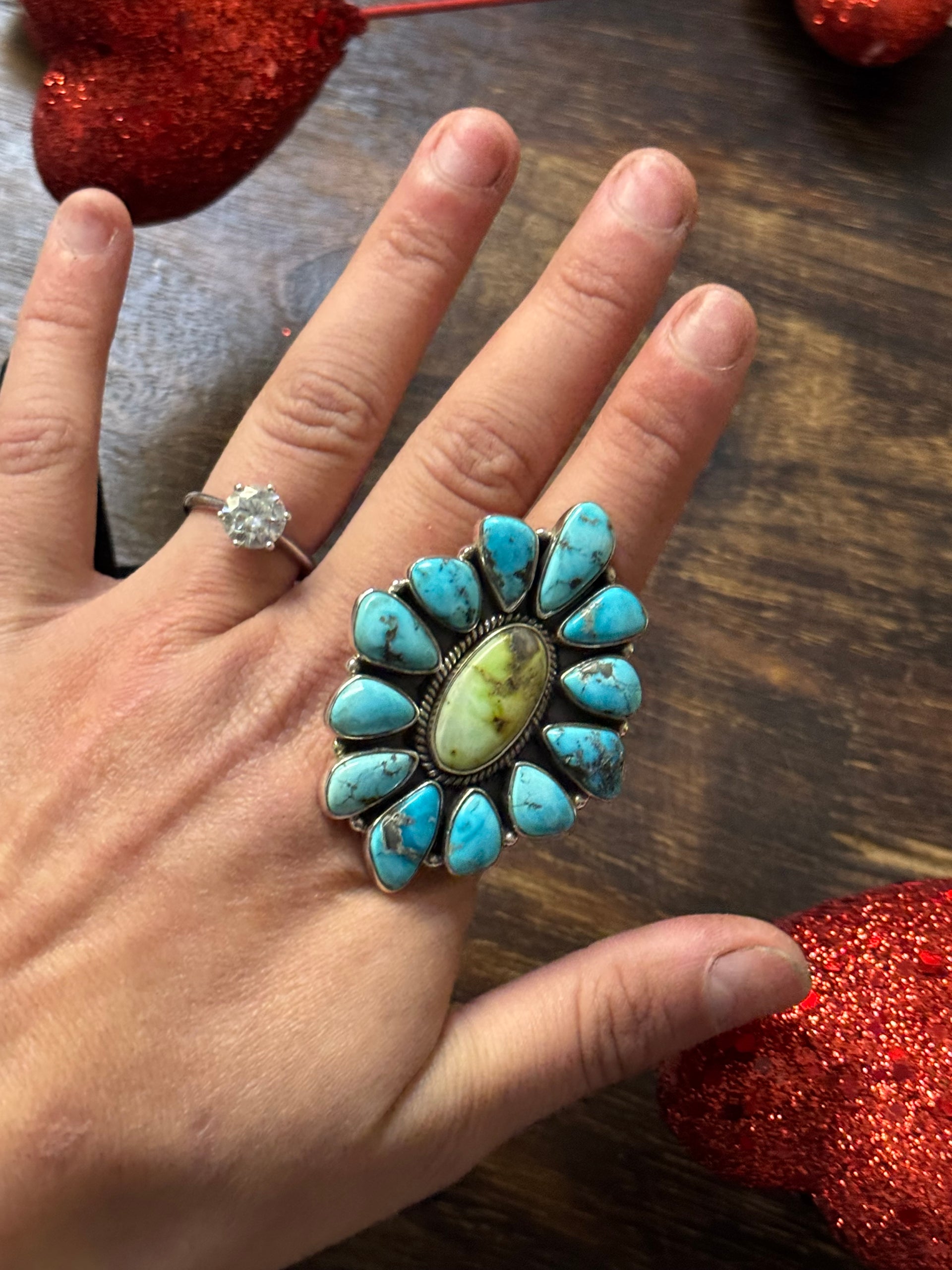 Southwest Handmade Multi Stone & Sterling Silver Adjustable Cluster Ring
