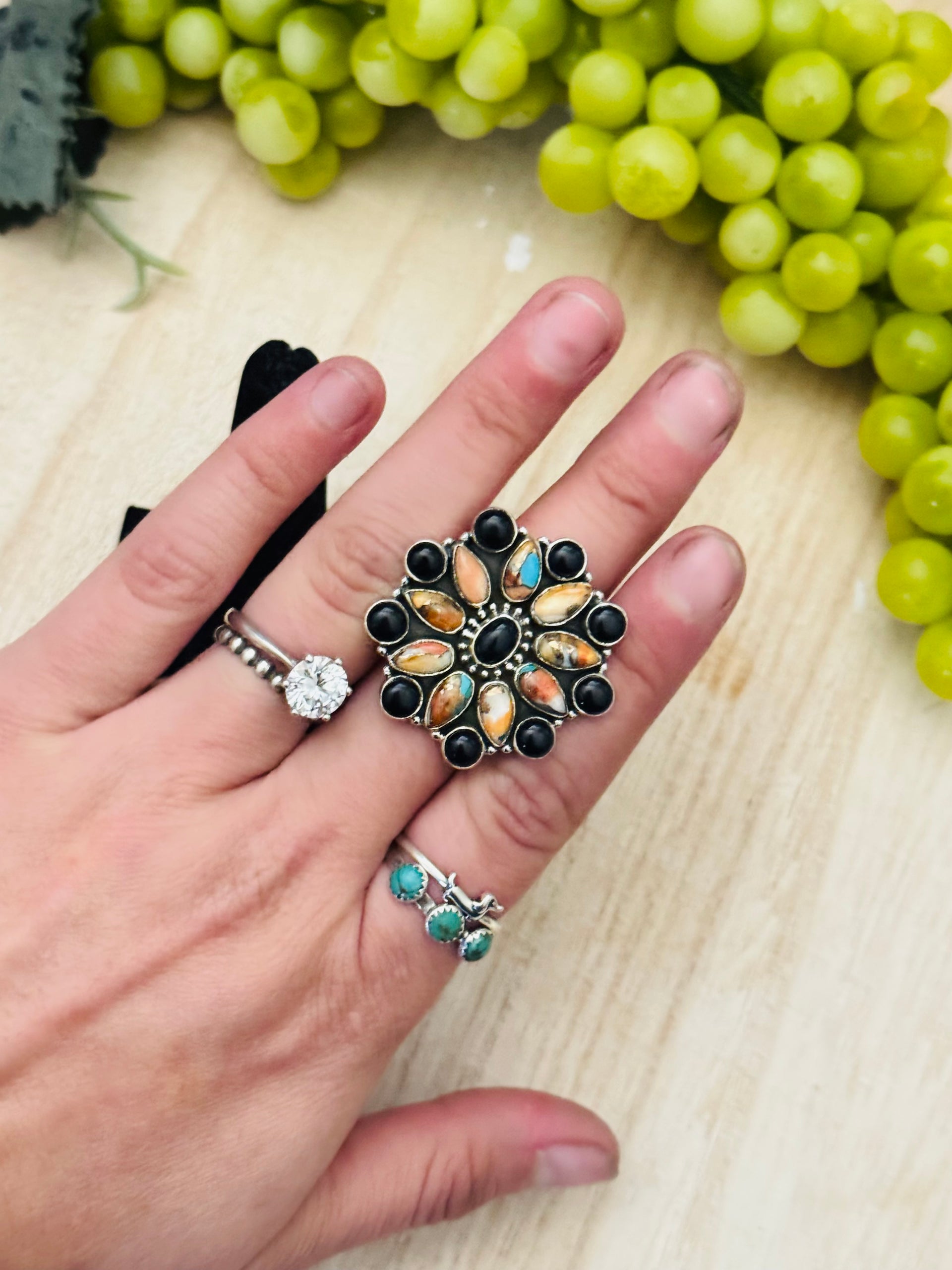 Southwest Handmade Multi Stone & Sterling Silver Adjustable Cluster Ring