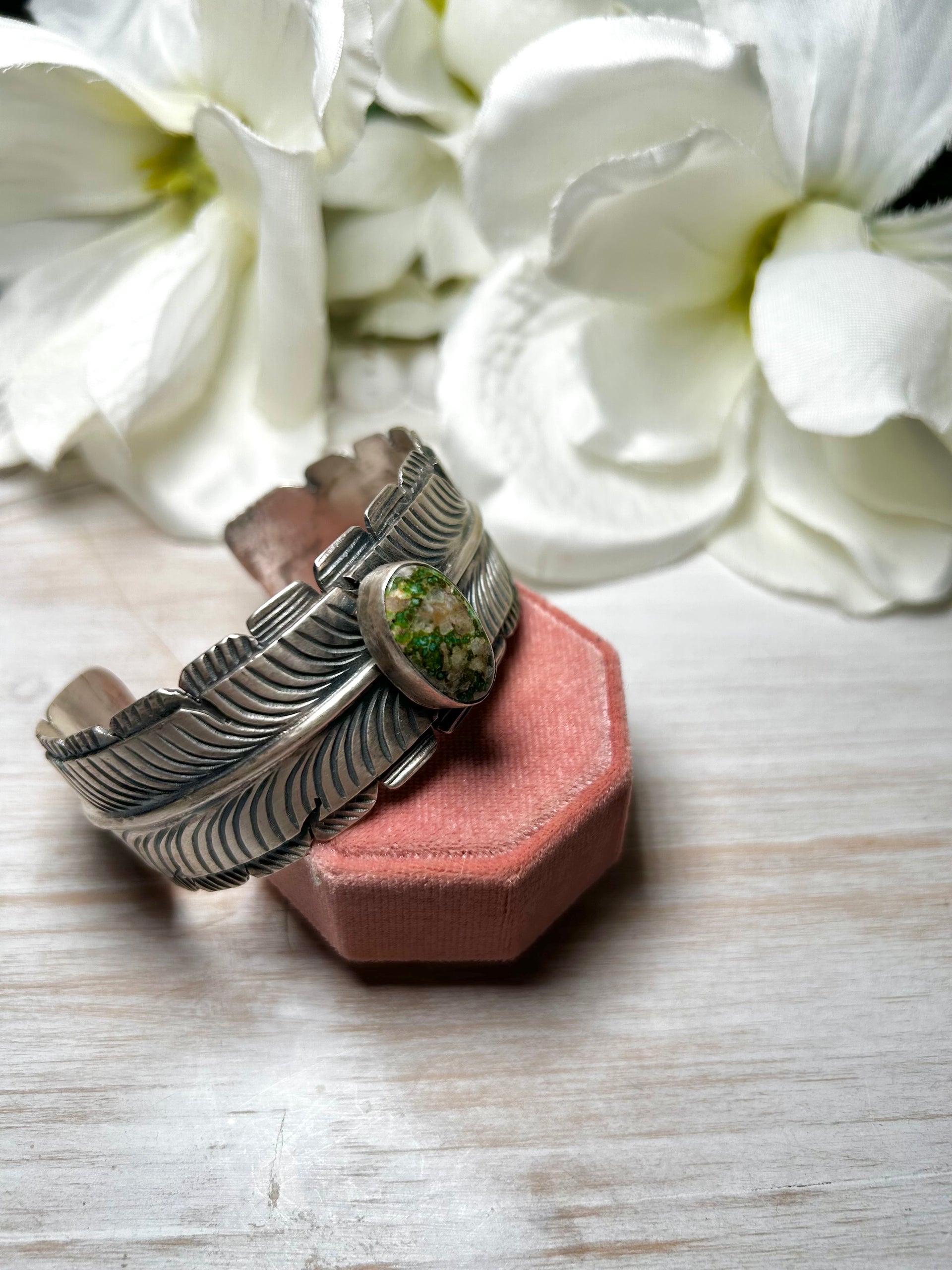 Navajo Made Sonoran Gold Turquoise & Sterling Silver Cuff Bracelet