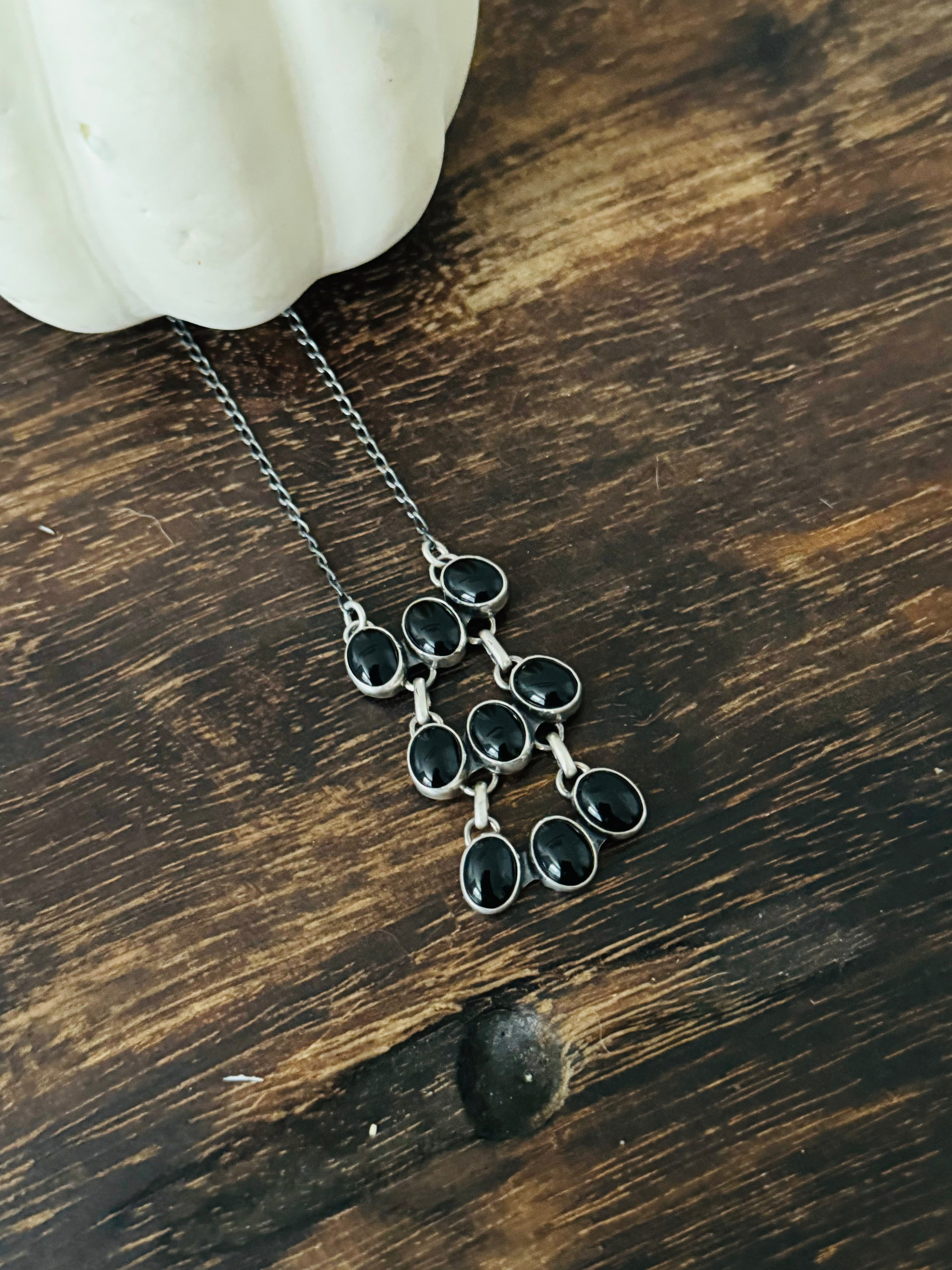 Navajo Made Onyx & Sterling Silver Necklace