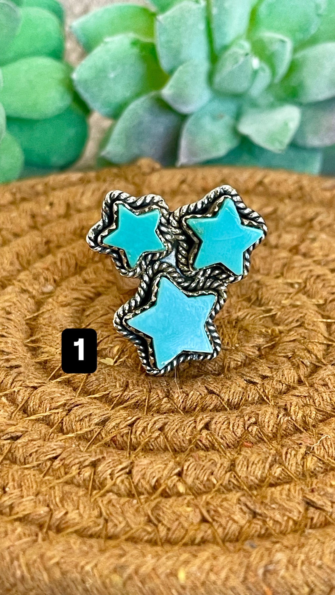 Southwest Handmade Kingman Turquoise & Sterling Silver Adjustable Star Ring