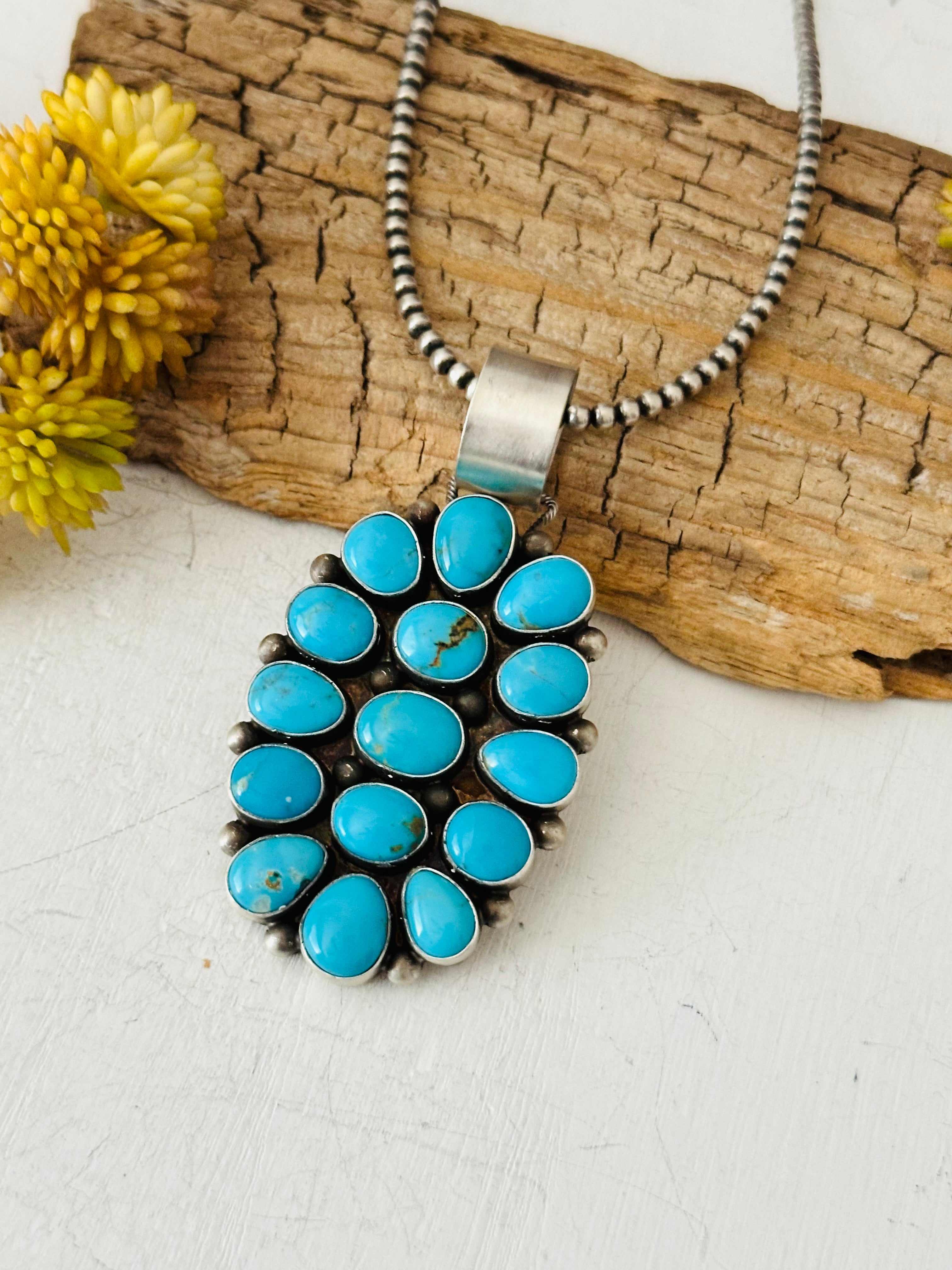 Dave Skeets Blue Ridge Turquoise & Sterling Silver Cluster Pendant