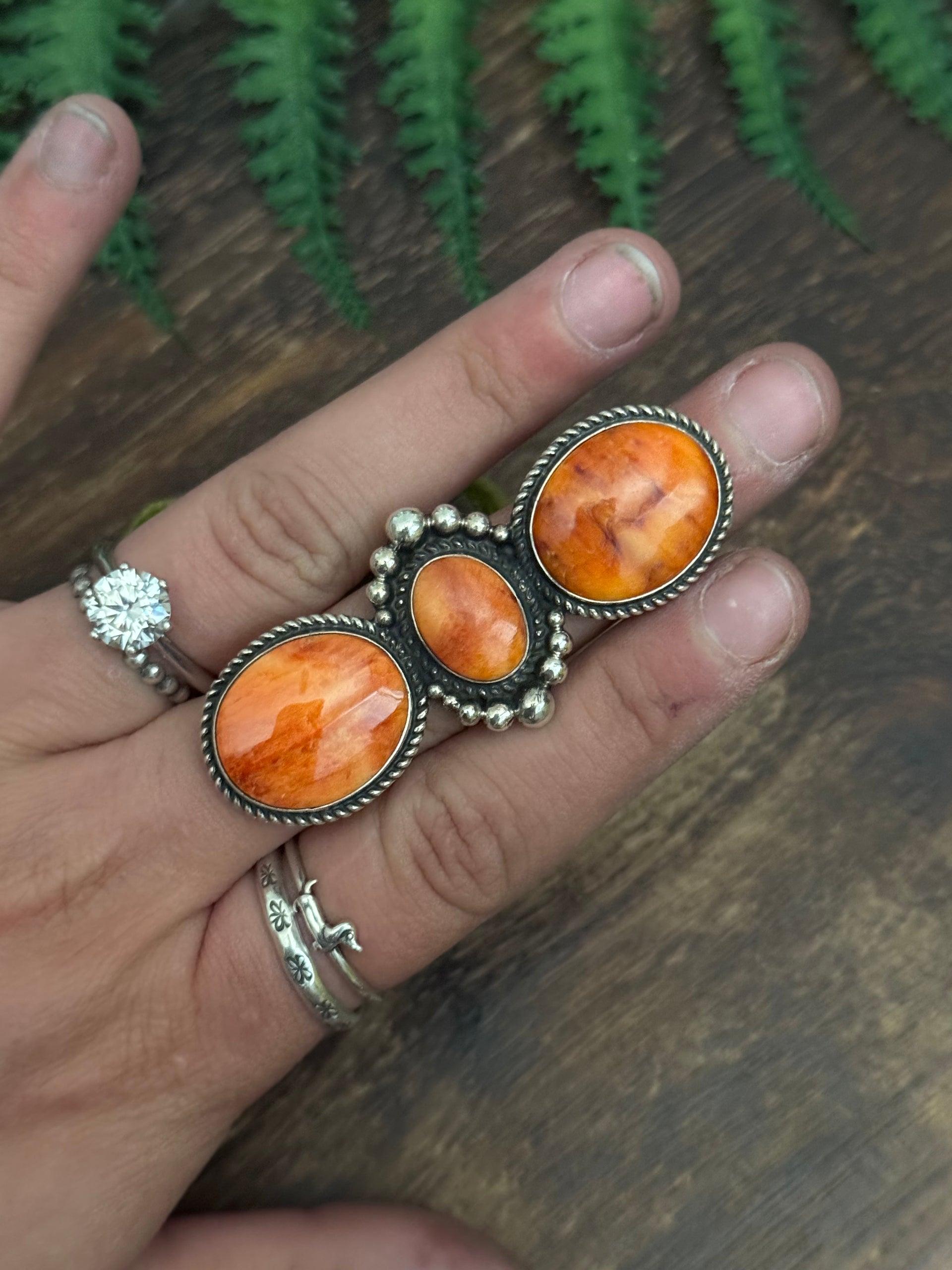 Dean Brown Spiny Oyster & Sterling Silver Adjustable Ring