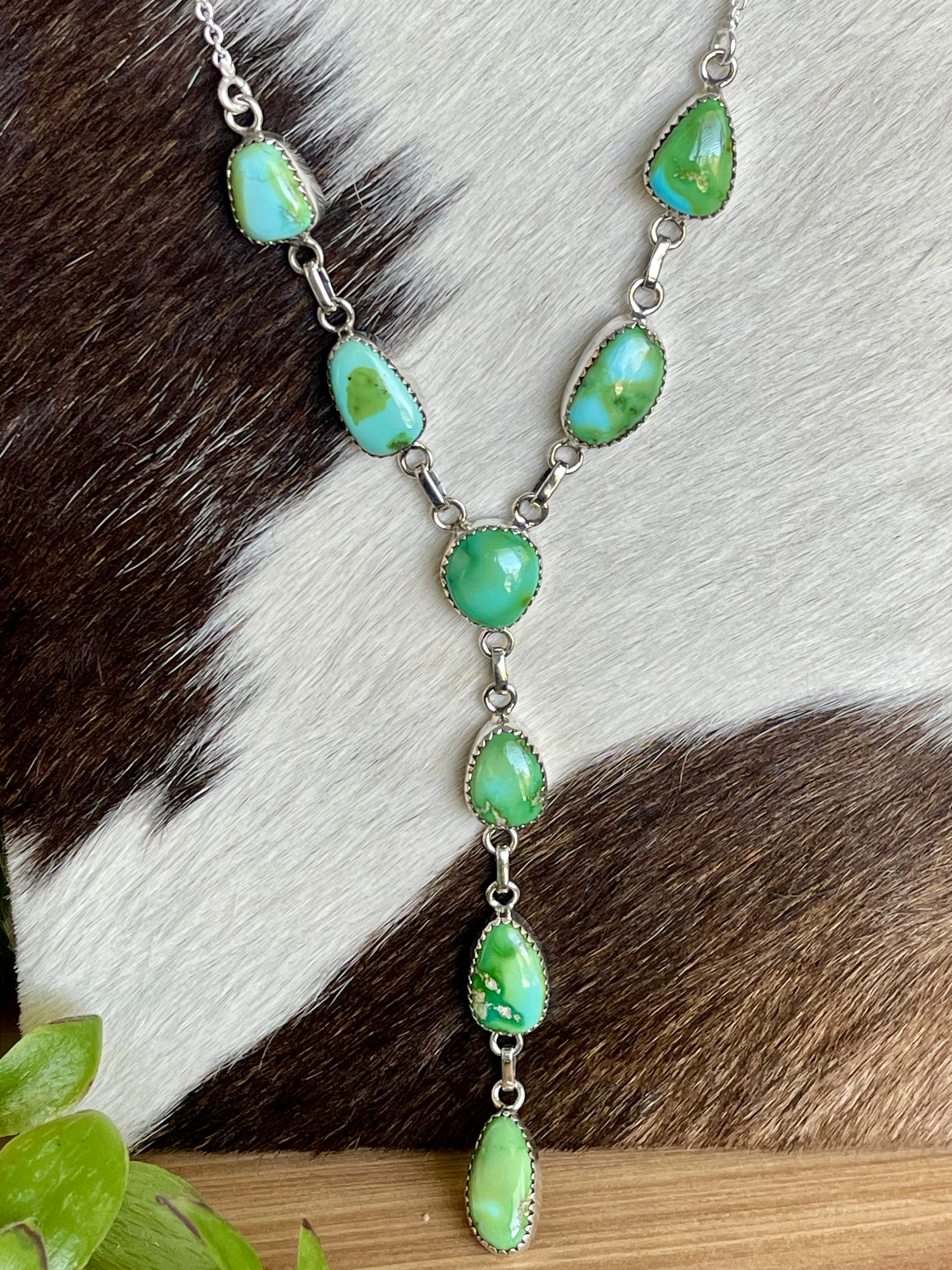 Southwest Handmade Sonoran Mountain Turquoise & Sterling Silver Lariat Necklace