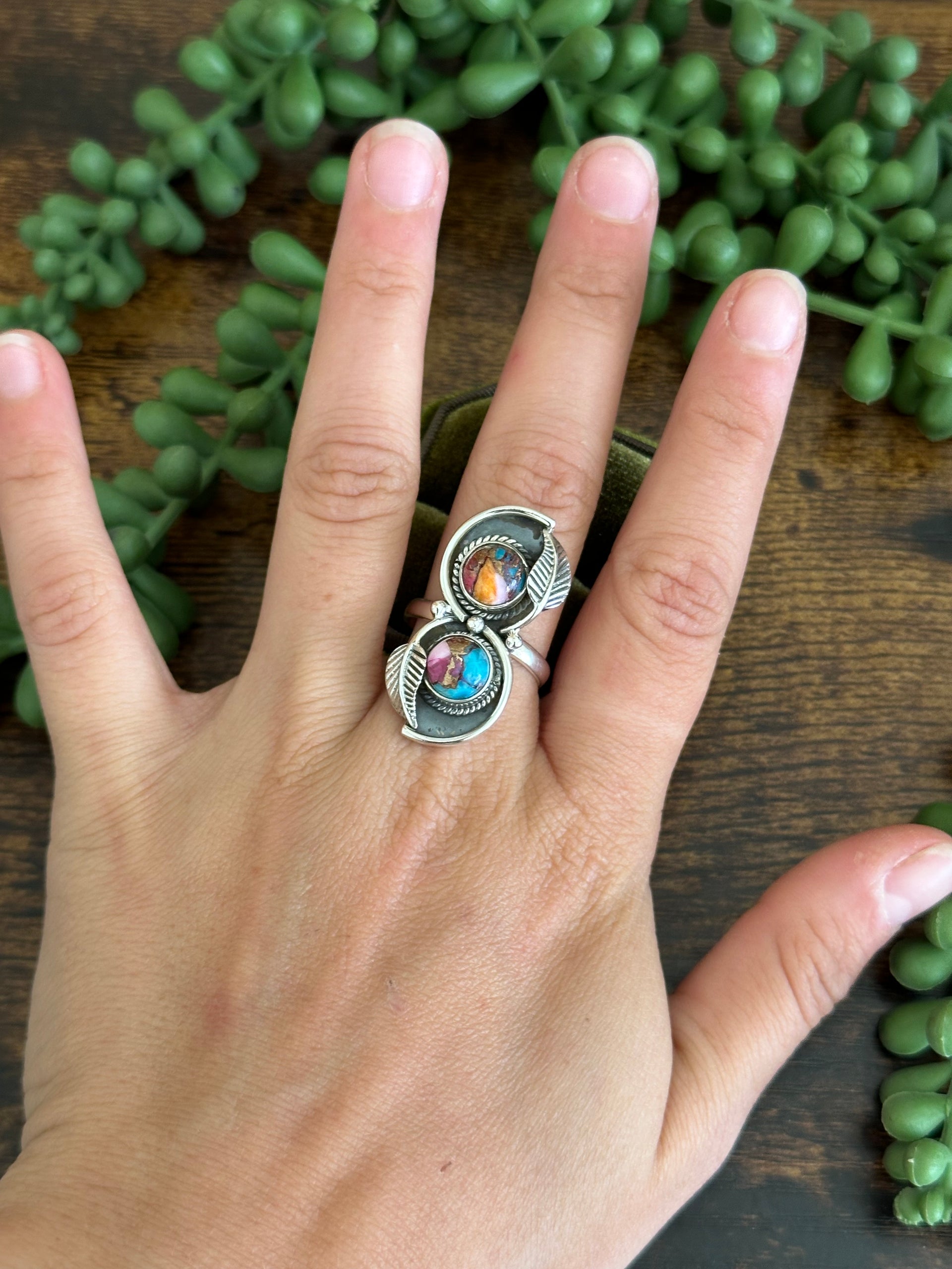 Southwest Handmade Mohave Turquoise & Sterling Silver Ring Size 8