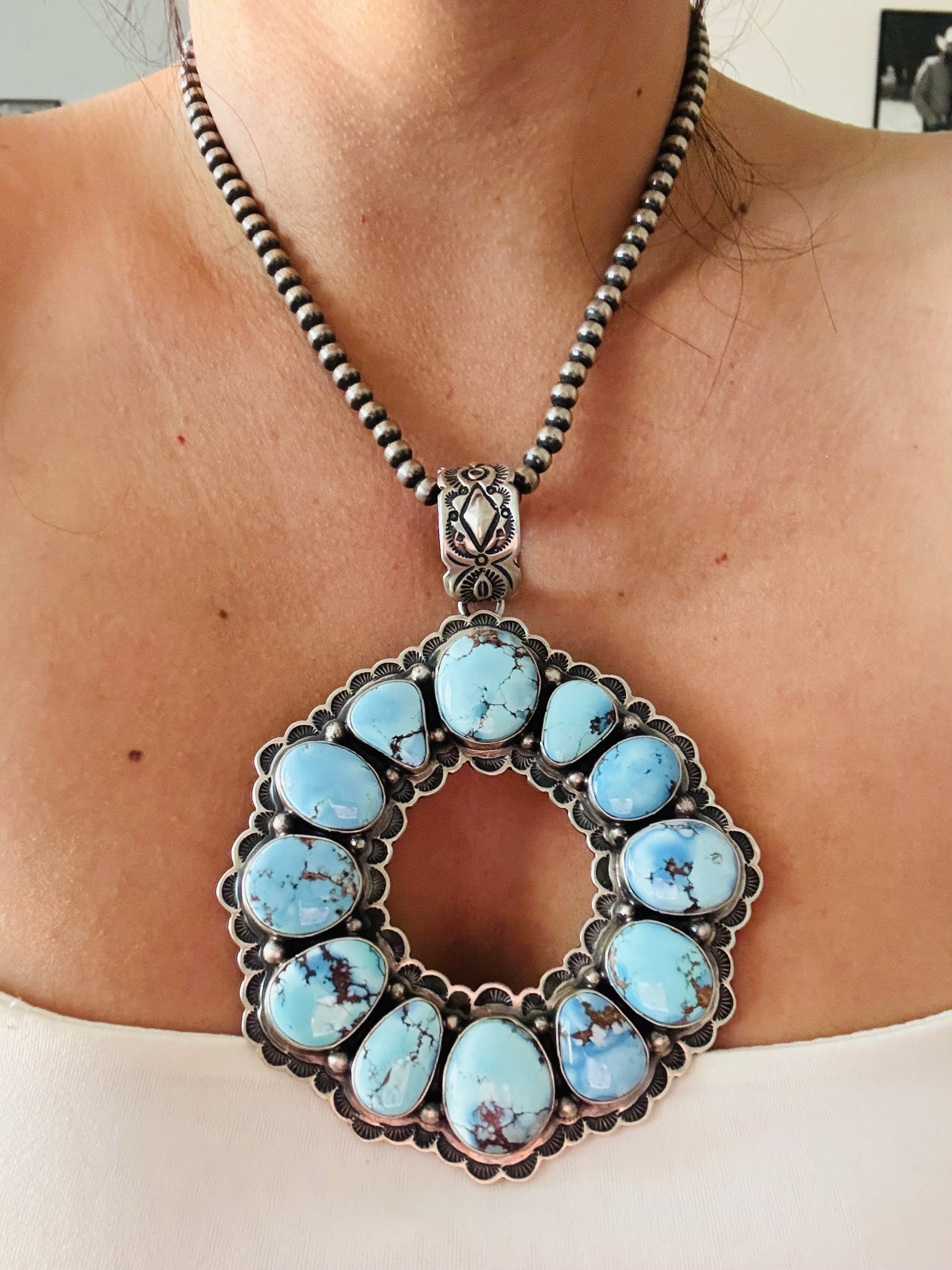 Charles Johnson Golden Hills Turquoise & Sterling Silver Cluster Pendant