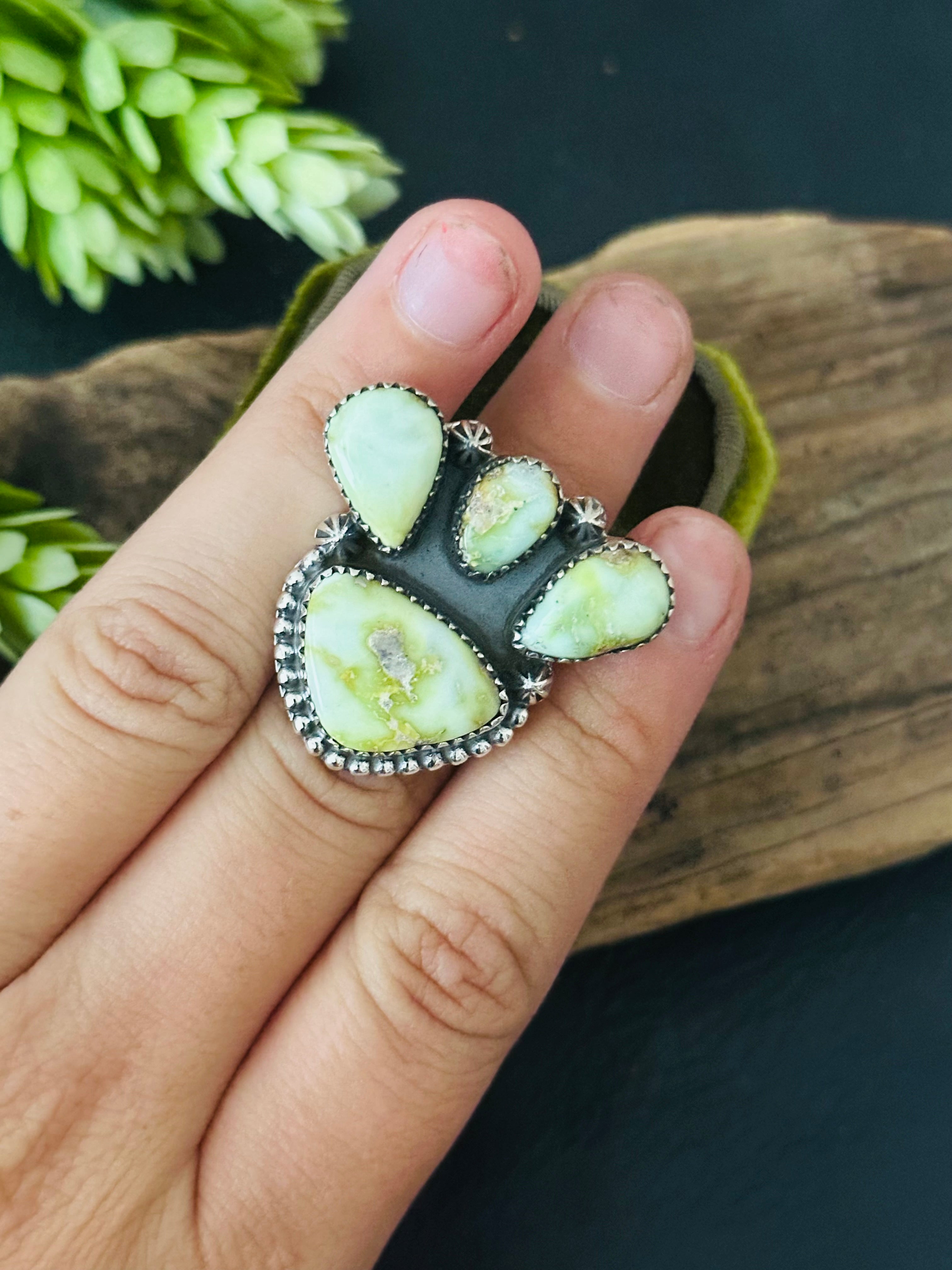 Southwest Handmade Palomino Variscite & Sterling Silver Adjustable Cluster Ring