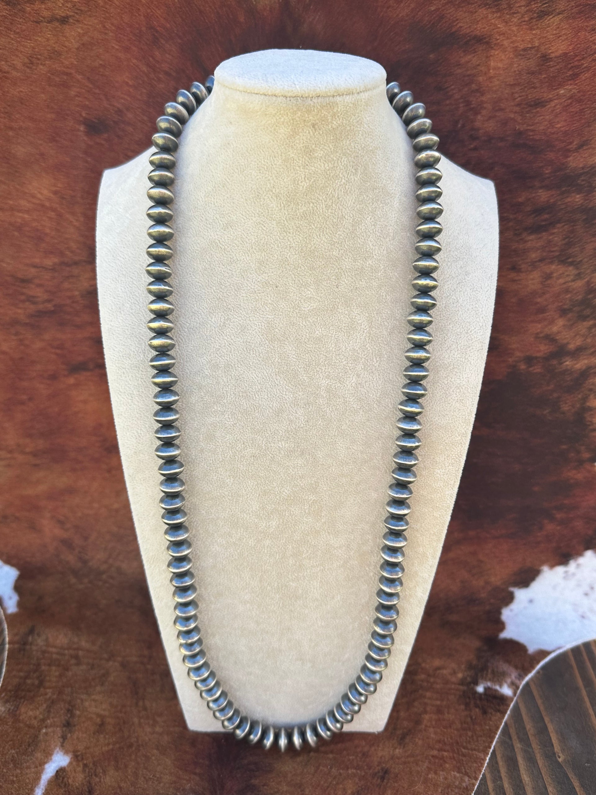 Southwest Made 12 MM Sterling Silver Disc Pearl Necklace