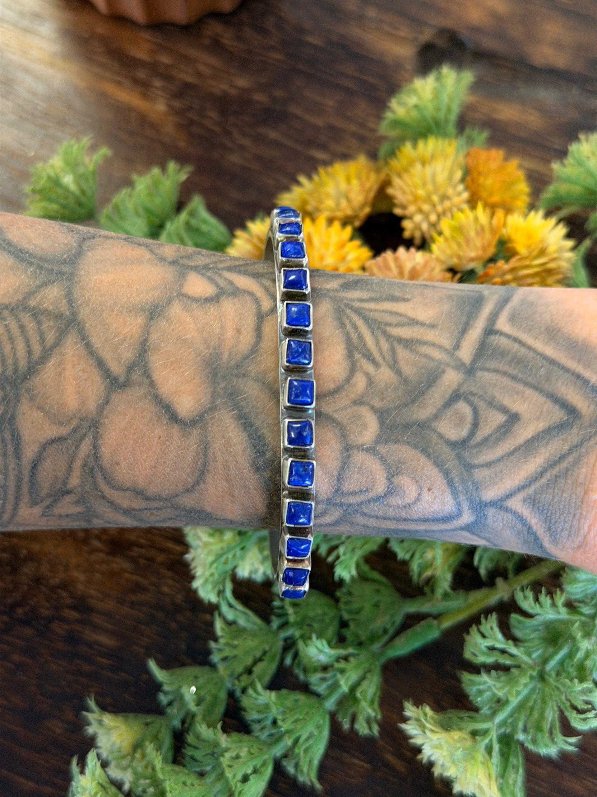 Sheila Tso Lapis & Sterling Silver Cluster Cuff Bracelet