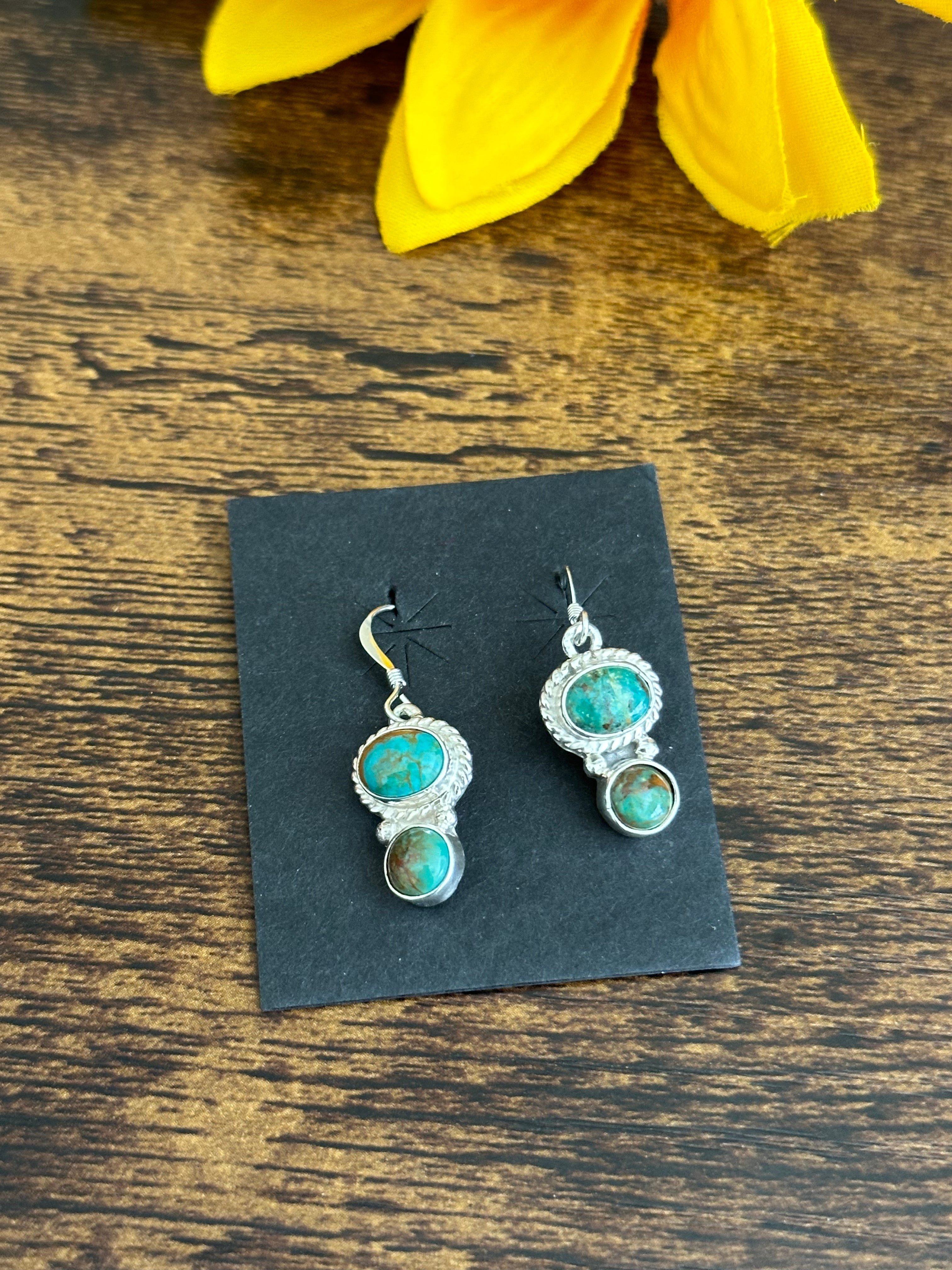 Navajo Made Royston Turquoise & Sterling Silver Dangle Earrings