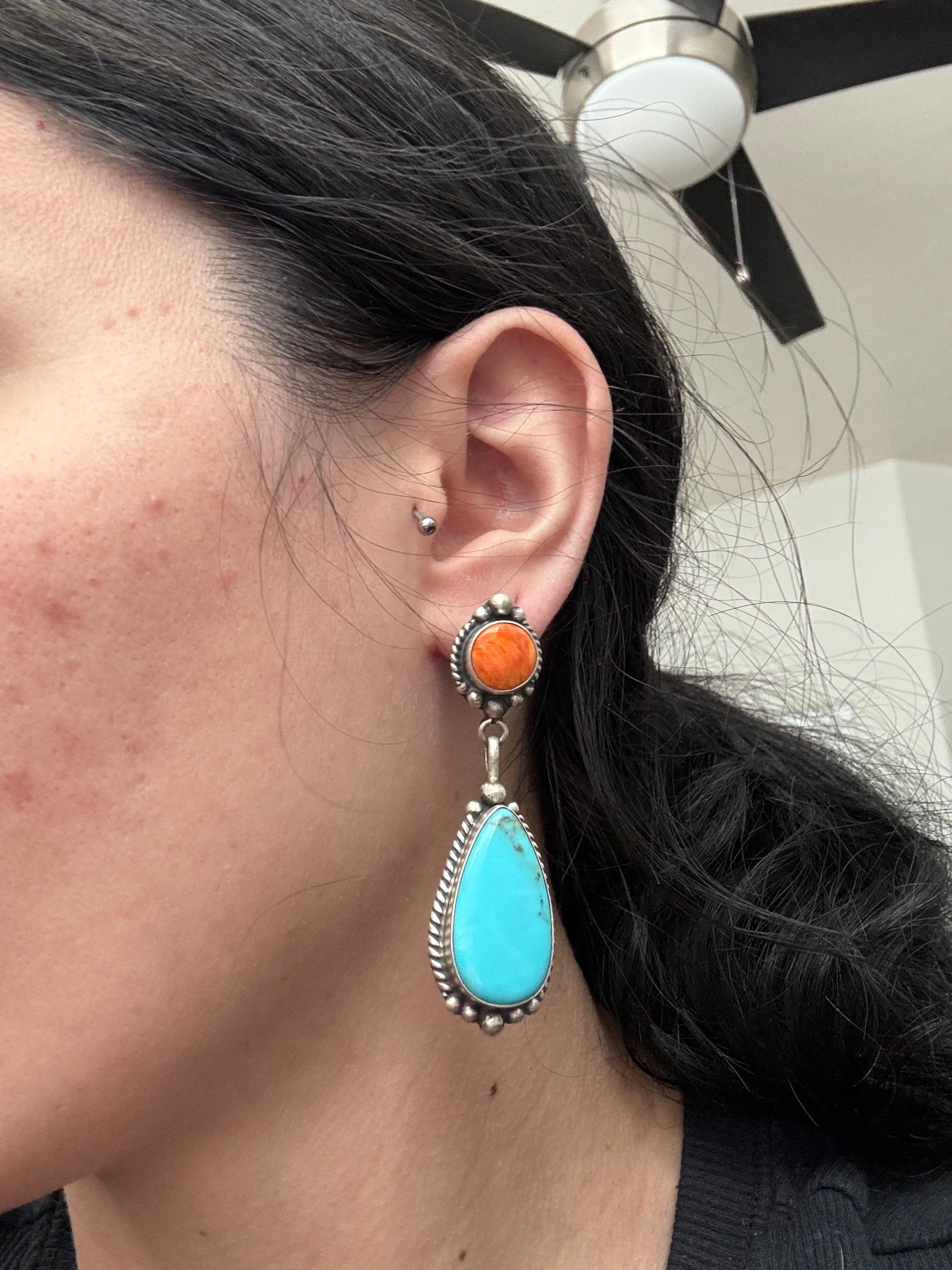 Elouise Kee Multi Stone & Sterling Silver Post Dangle Earrings