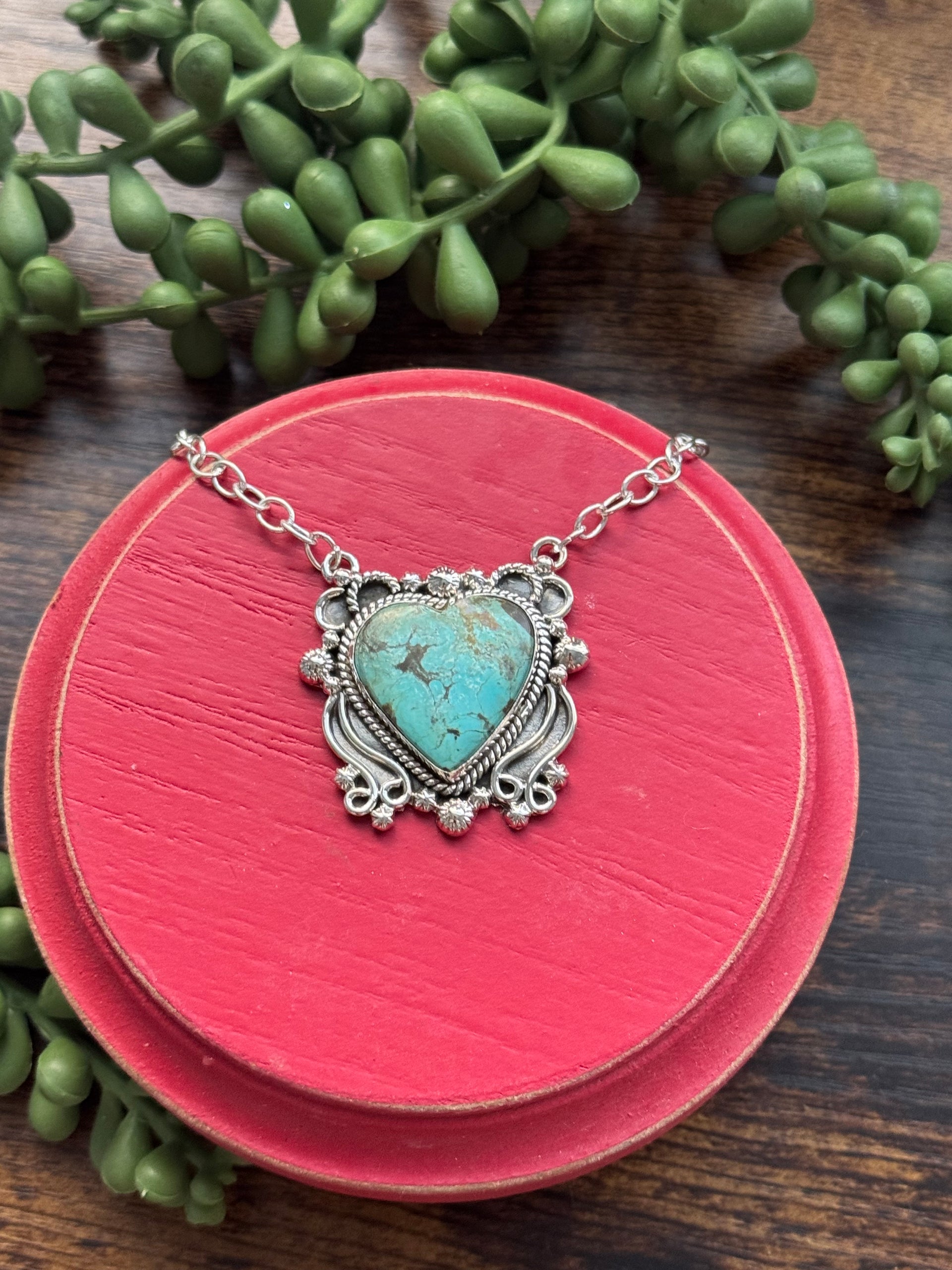 Southwest Made #8 Turquoise & Sterling Silver Heart Necklace