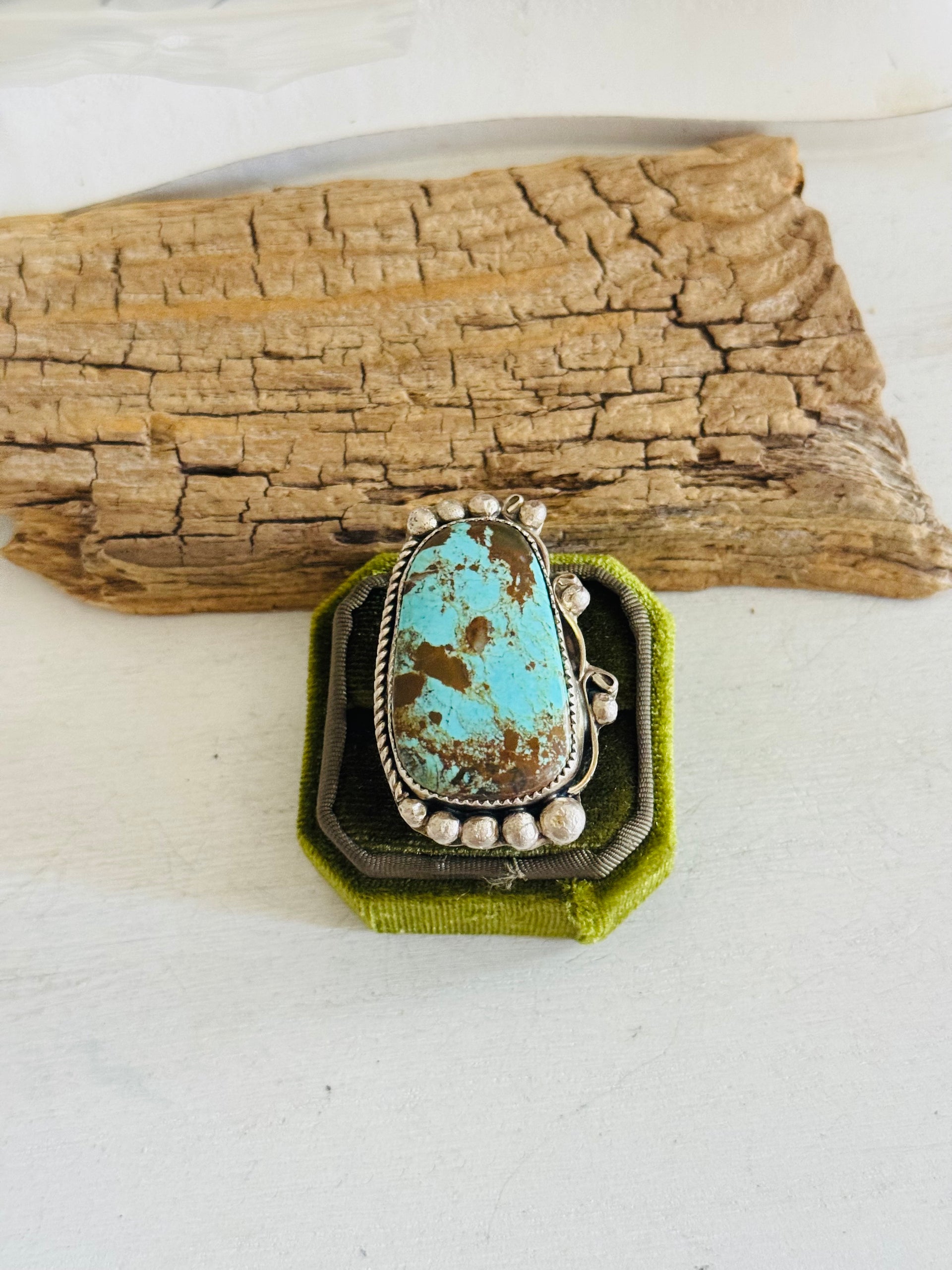 Navajo Made #8 Turquoise & Sterling Silver Adjustable Ring