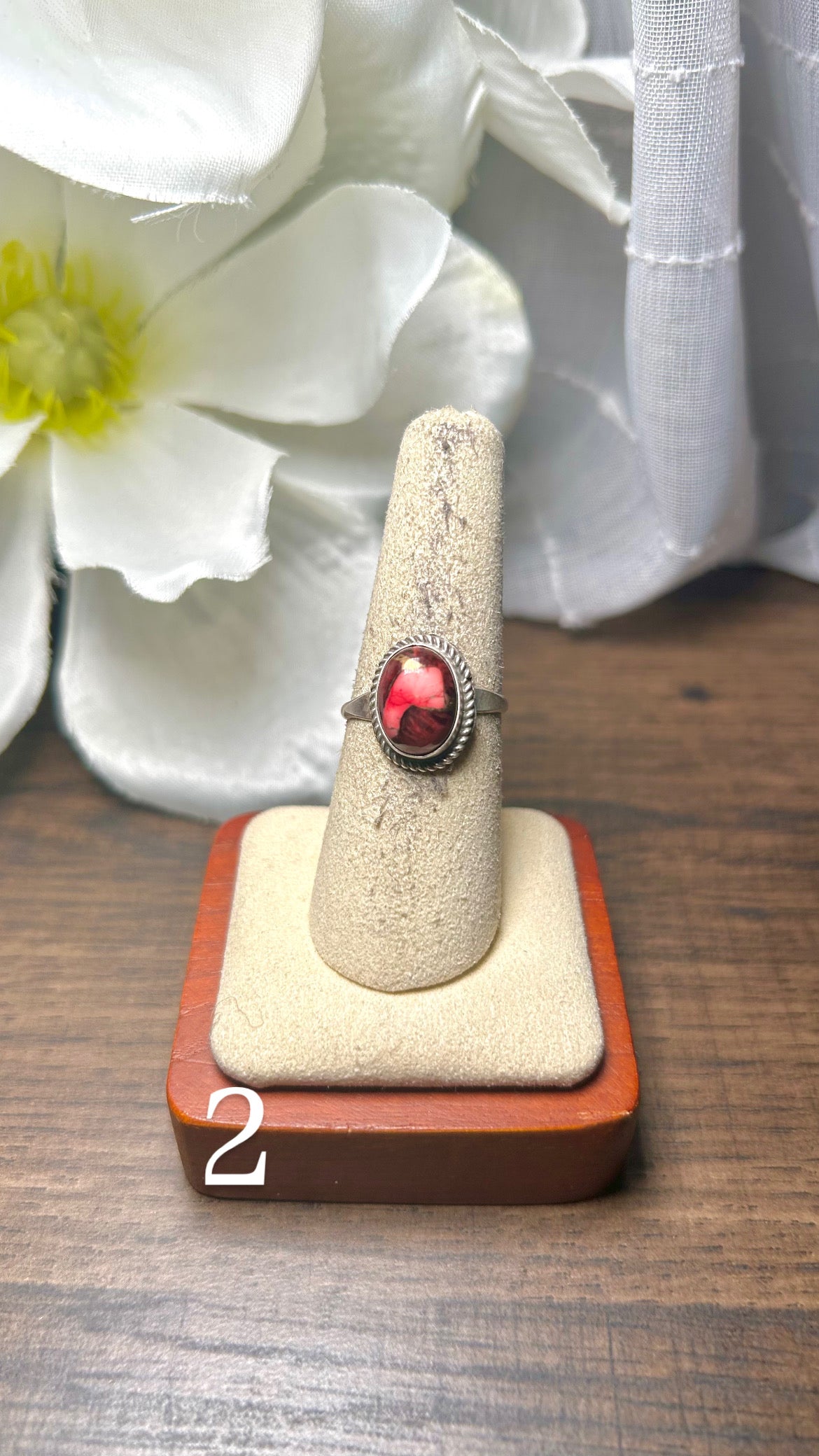 Navajo Made Rose Dahlia & Sterling Silver Ring