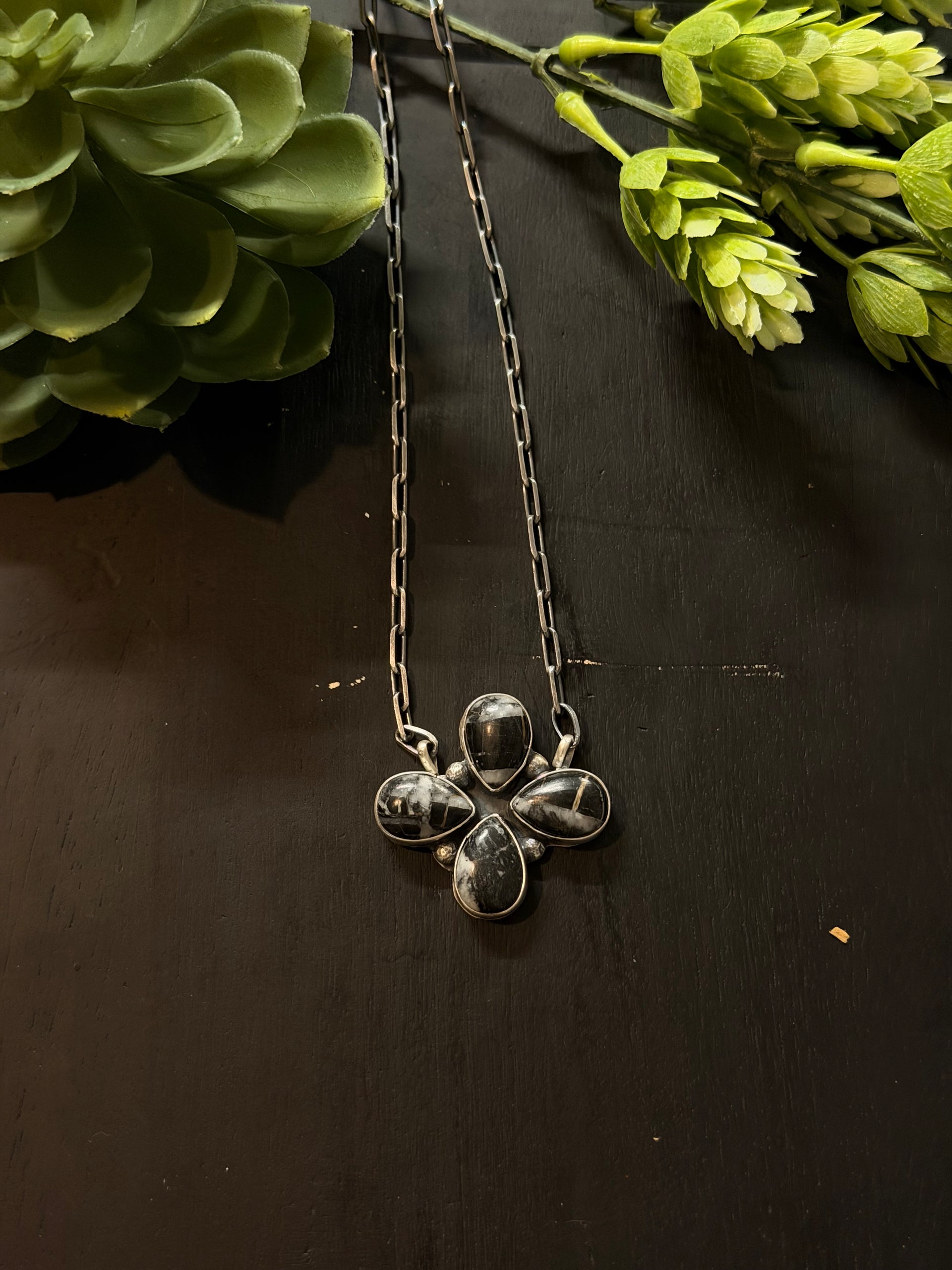 Myra Bennaly White Buffalo & Sterling Silver Cluster Necklace