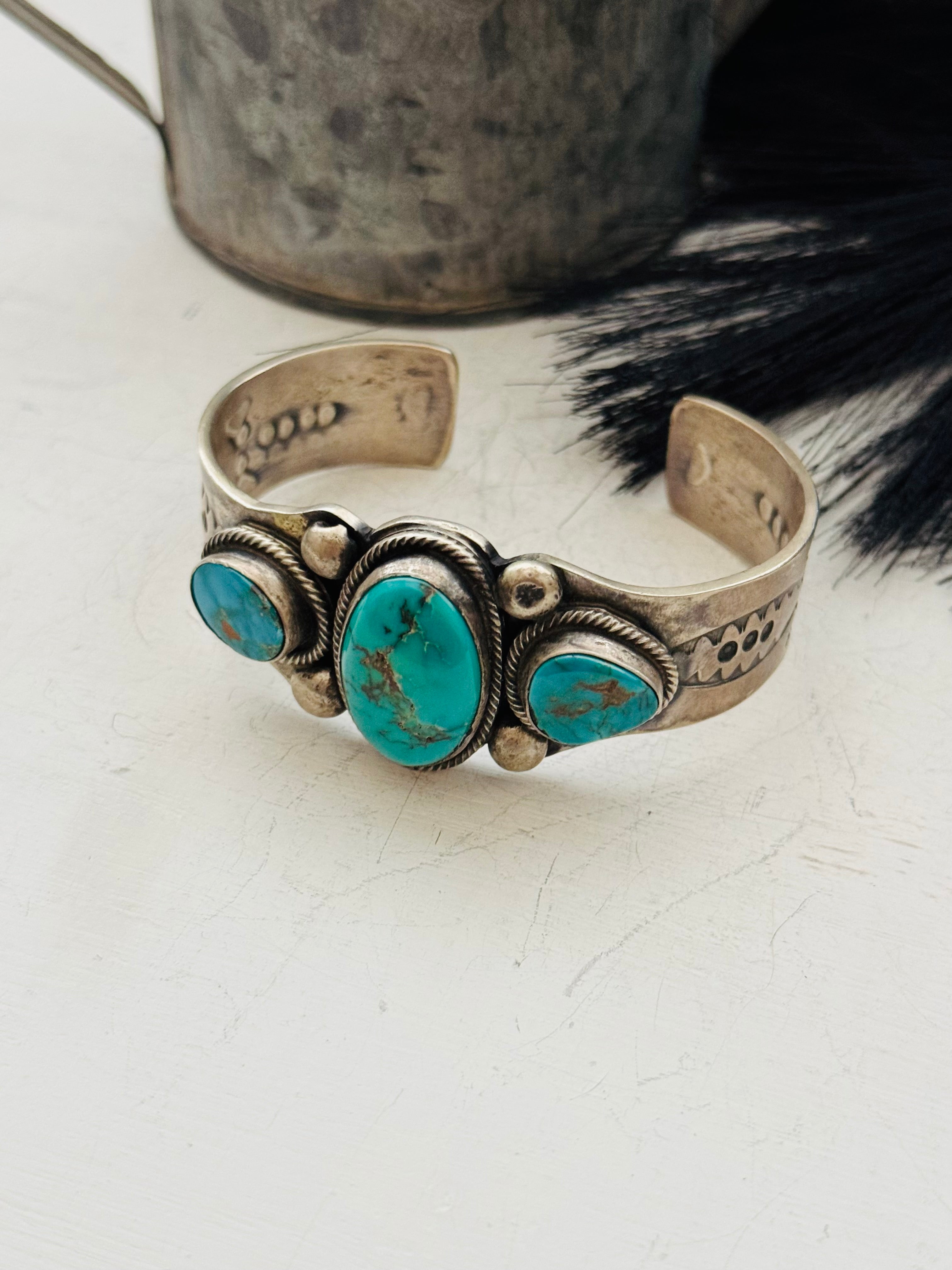 Navajo Made Royston Turquoise & Sterling Silver Cuff Bracelet