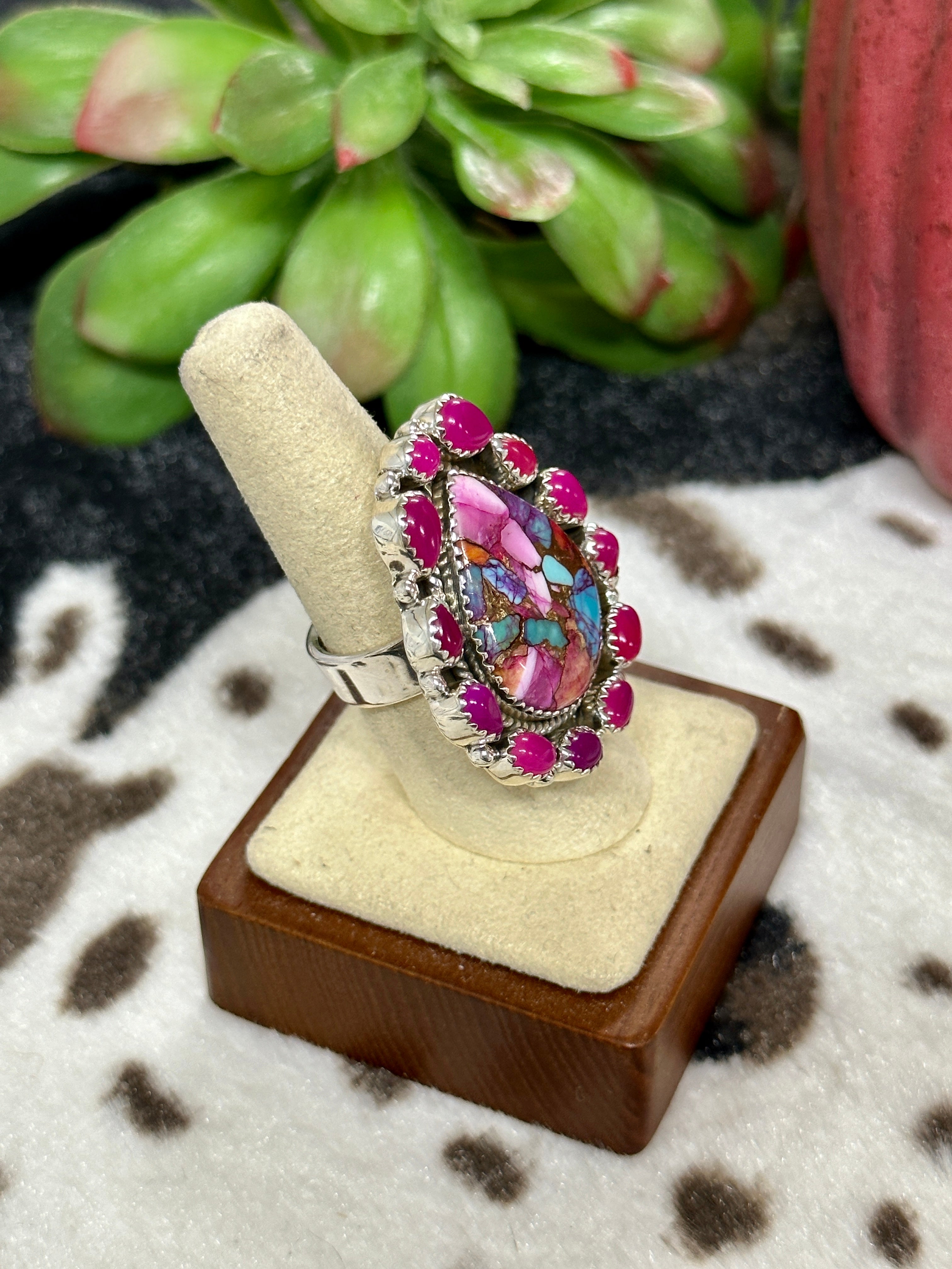 Southwest Handmade Multi Stone & Sterling Silver Cluster Adjustable Ring