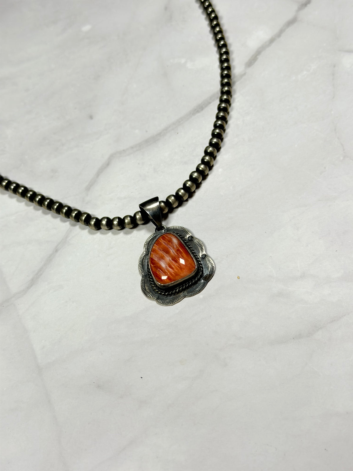 Navajo Made Spiny Oyster & Sterling Silver Pendant