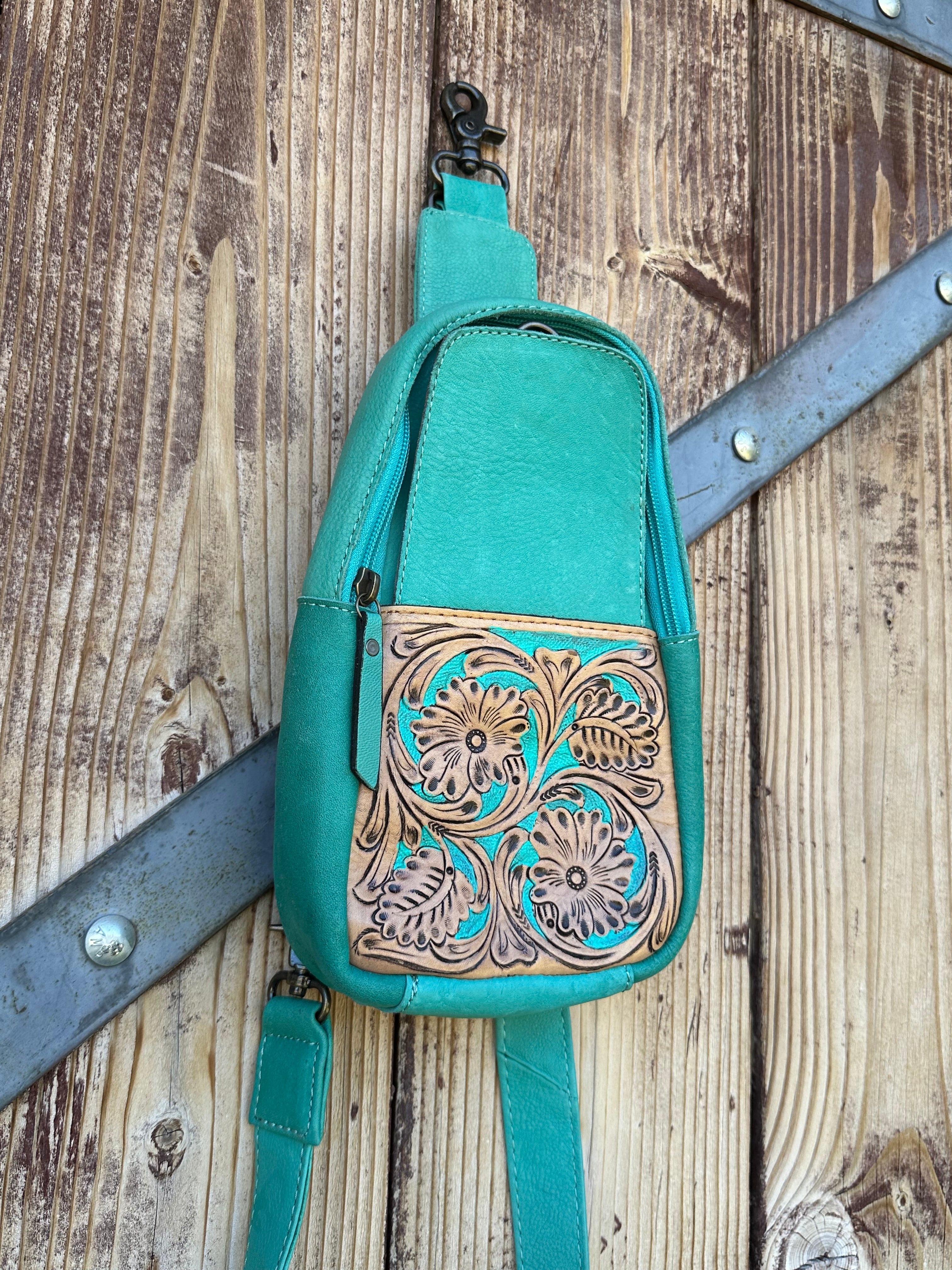 Genuine Tooled Leather Cross Body Purse/Pack