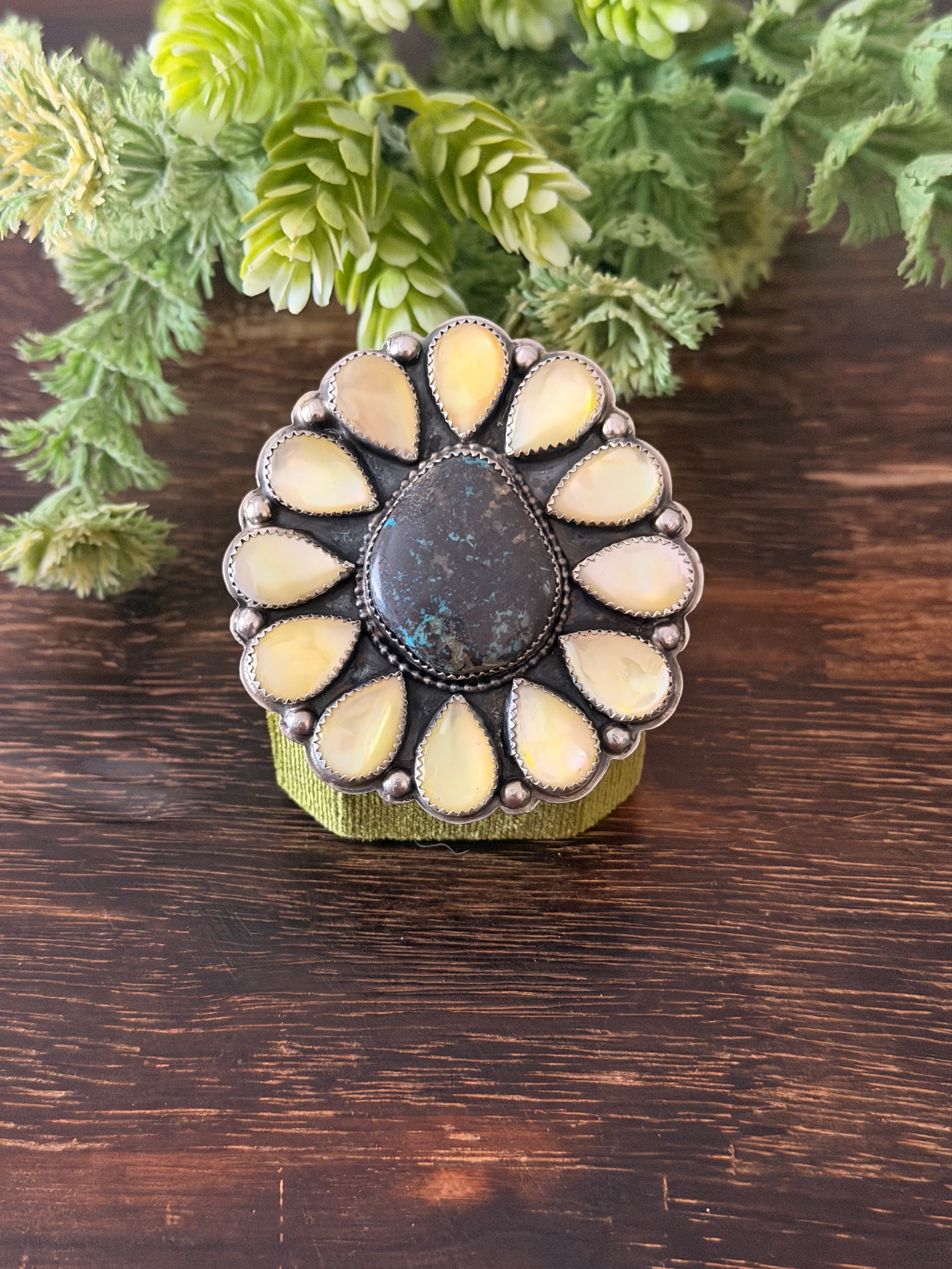 Navajo Made Multi Stone & Sterling Silver Cluster Adjustable Ring