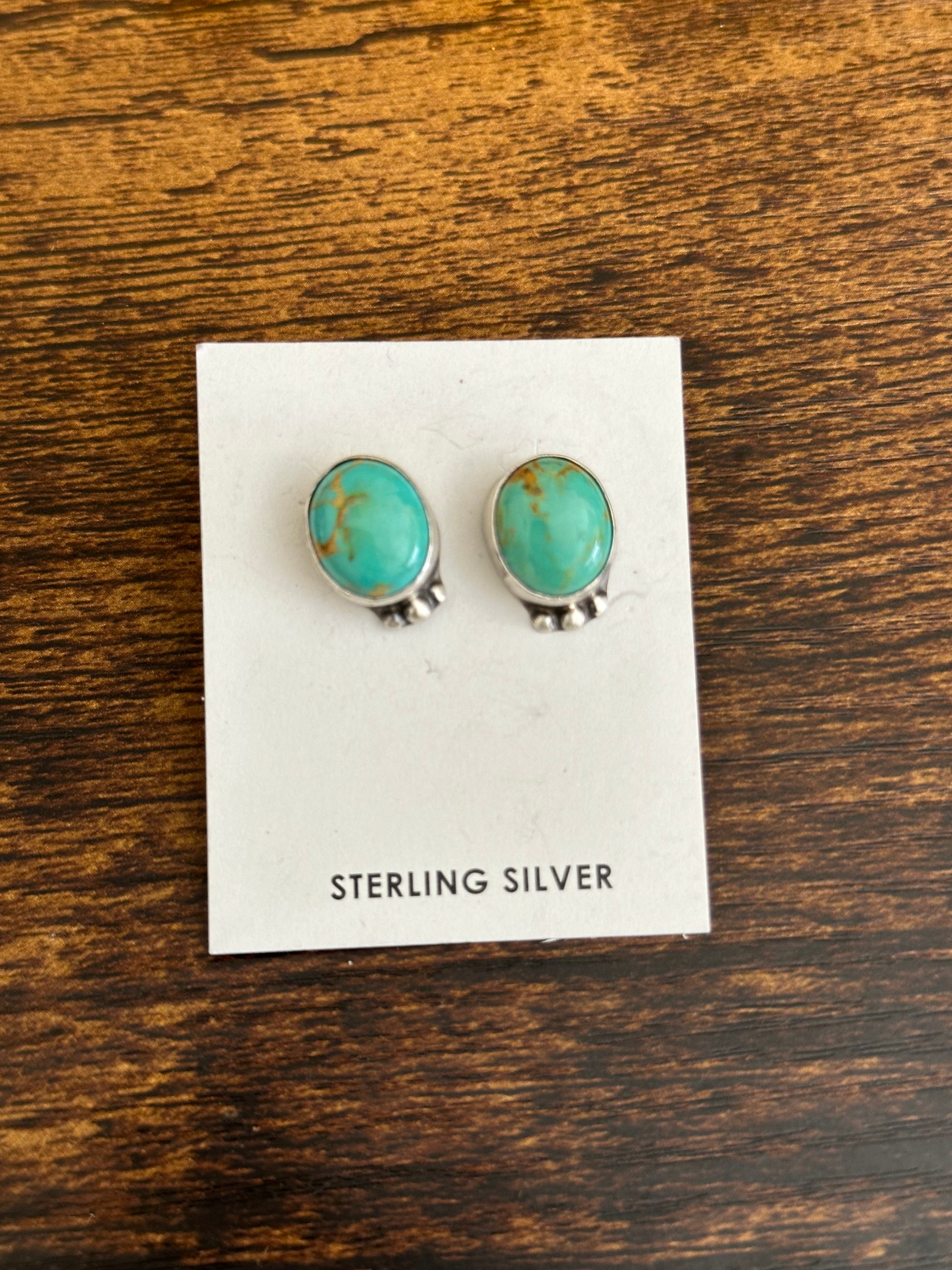 Judith Dixon Kingman Turquoise & Sterling Silver Post Earrings