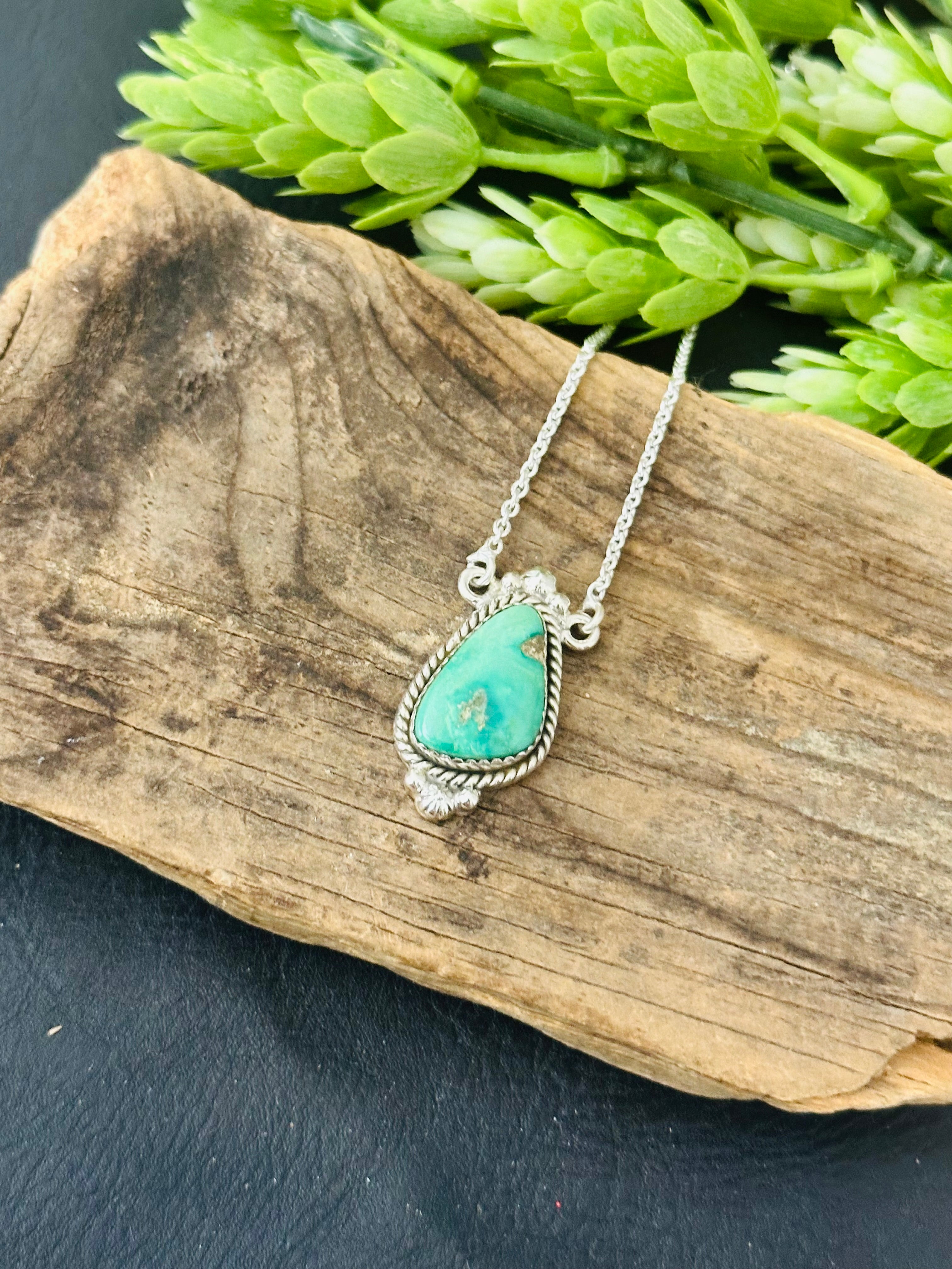 Southwest Handmade Emerald Valley Turquoise & Sterling Silver Necklace