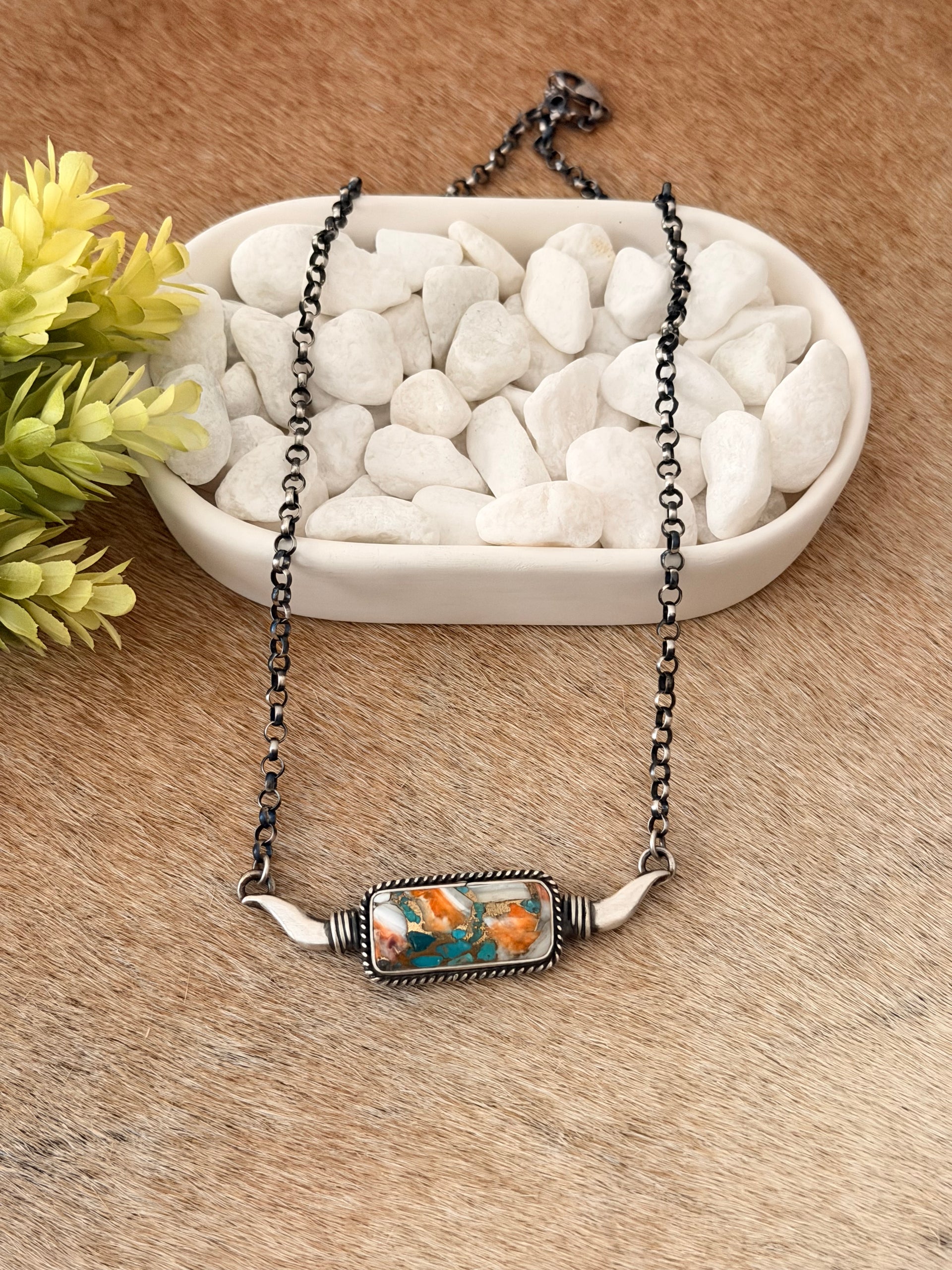 Emer Thompson Mohave Turquoise & Sterling Silver Bull Horn Bar Necklace