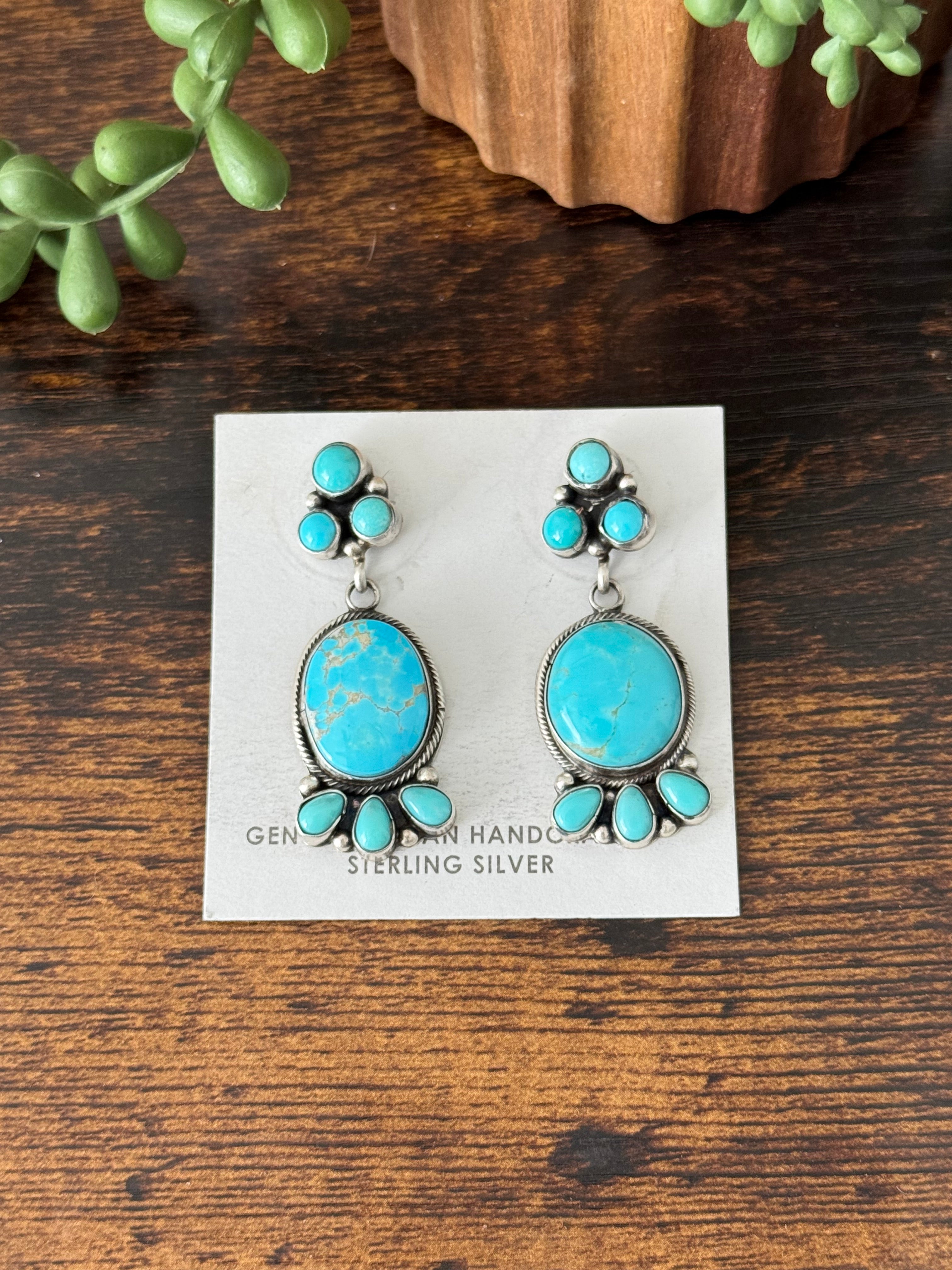 Eleanor Largo Royston Turquoise & Sterling Silver Post Dangle Earrings