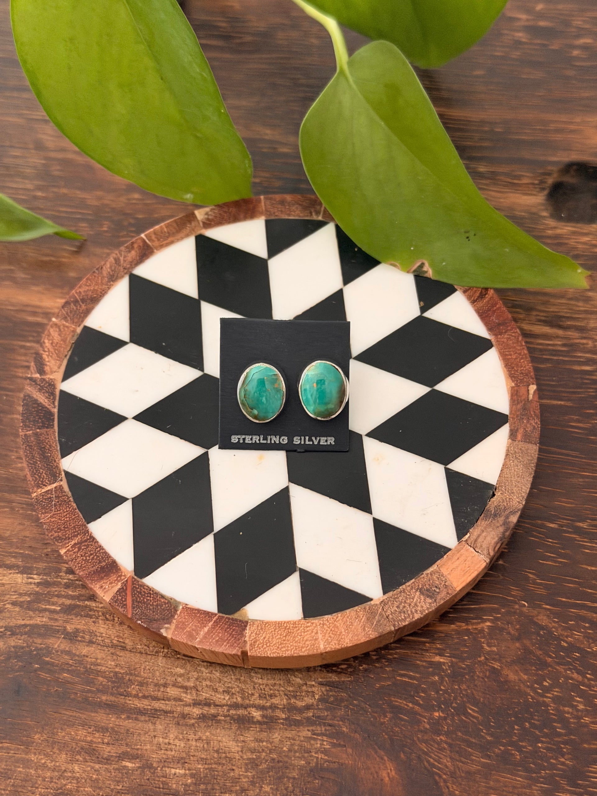 Navajo Made Kingman Turquoise & Sterling Silver Post Earrings
