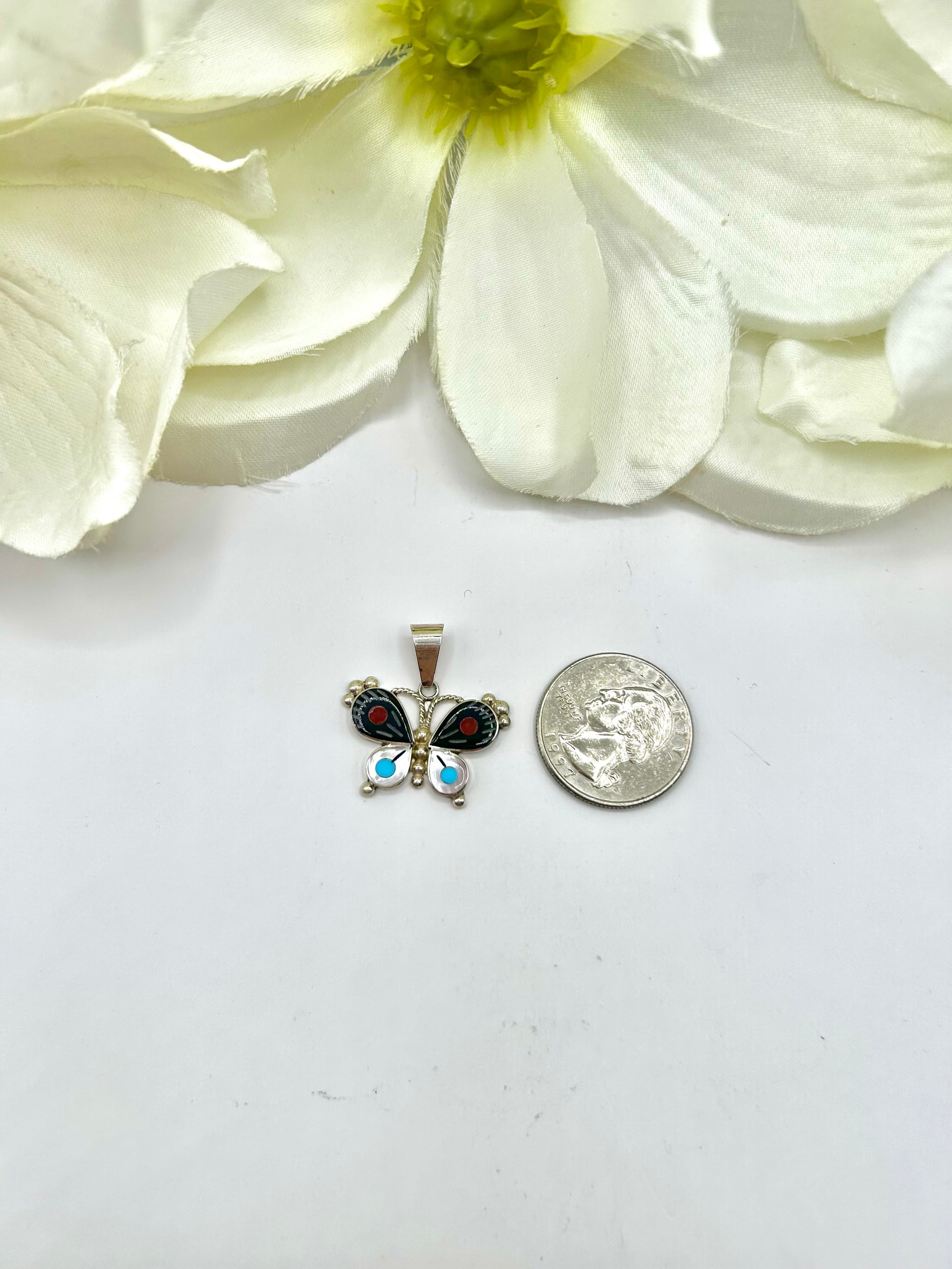 Zuni Made Multi Stone & Sterling Silver Pendant