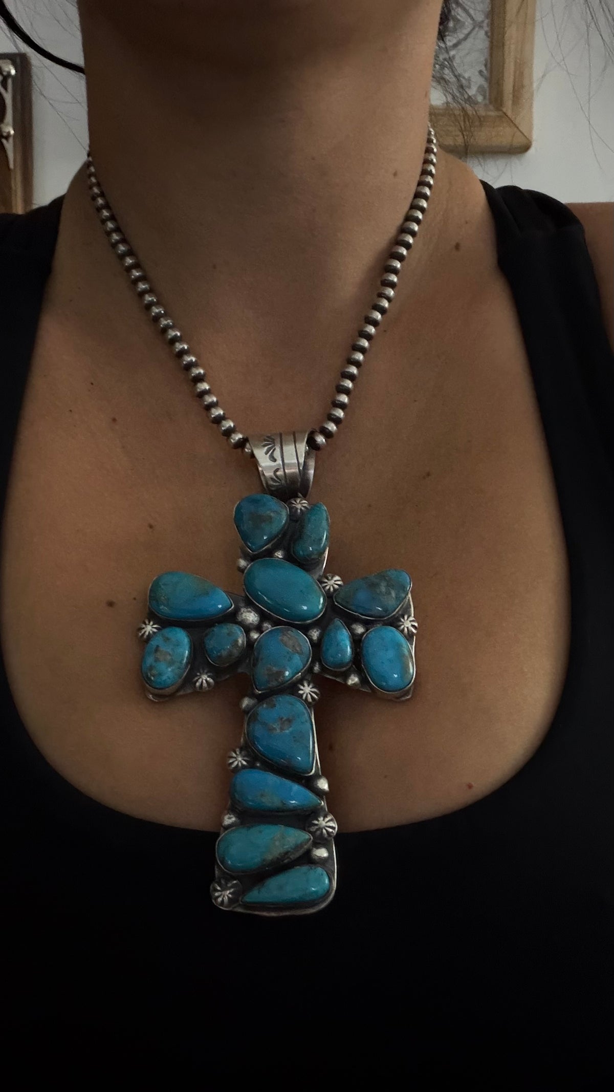 Chimney Butte Kingman Turquoise & Sterling Silver Cluster Cross Pendant