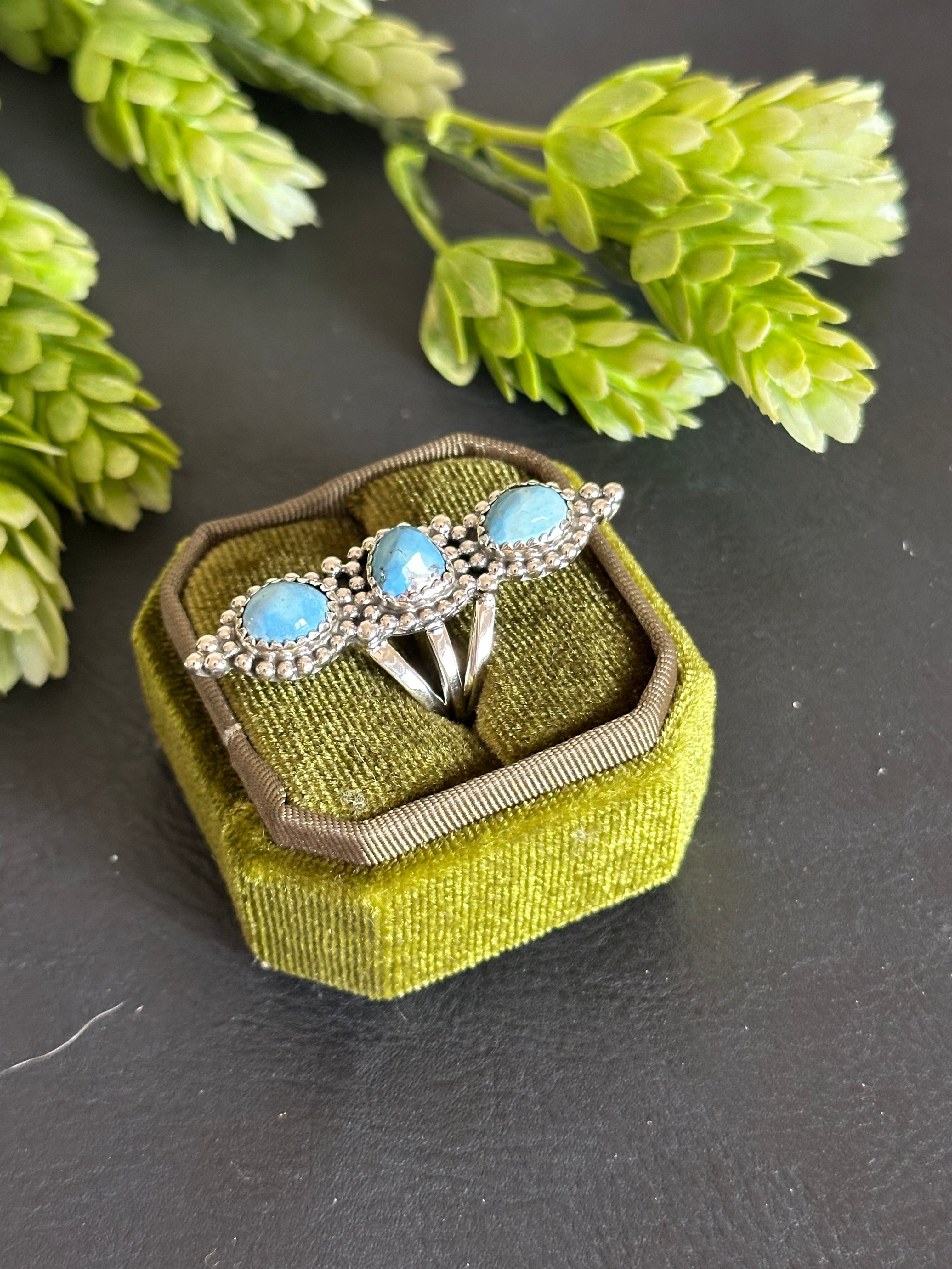 Southwest Handmade Golden Hills Turquoise & Sterling Silver Ring Size 7