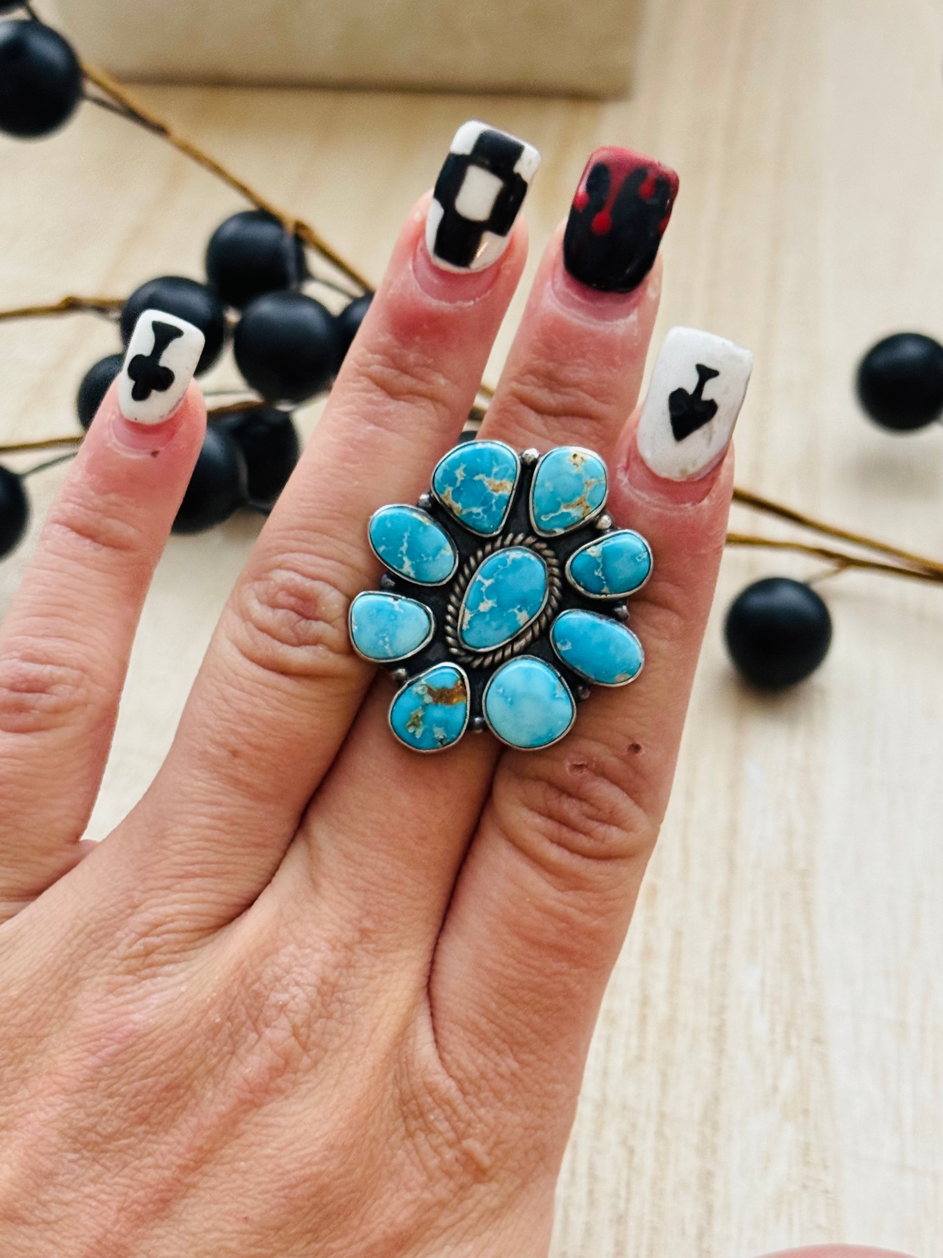 Southwest Handmade Valley Blue Turquoise & Sterling Silver Adjustable Cluster Ring