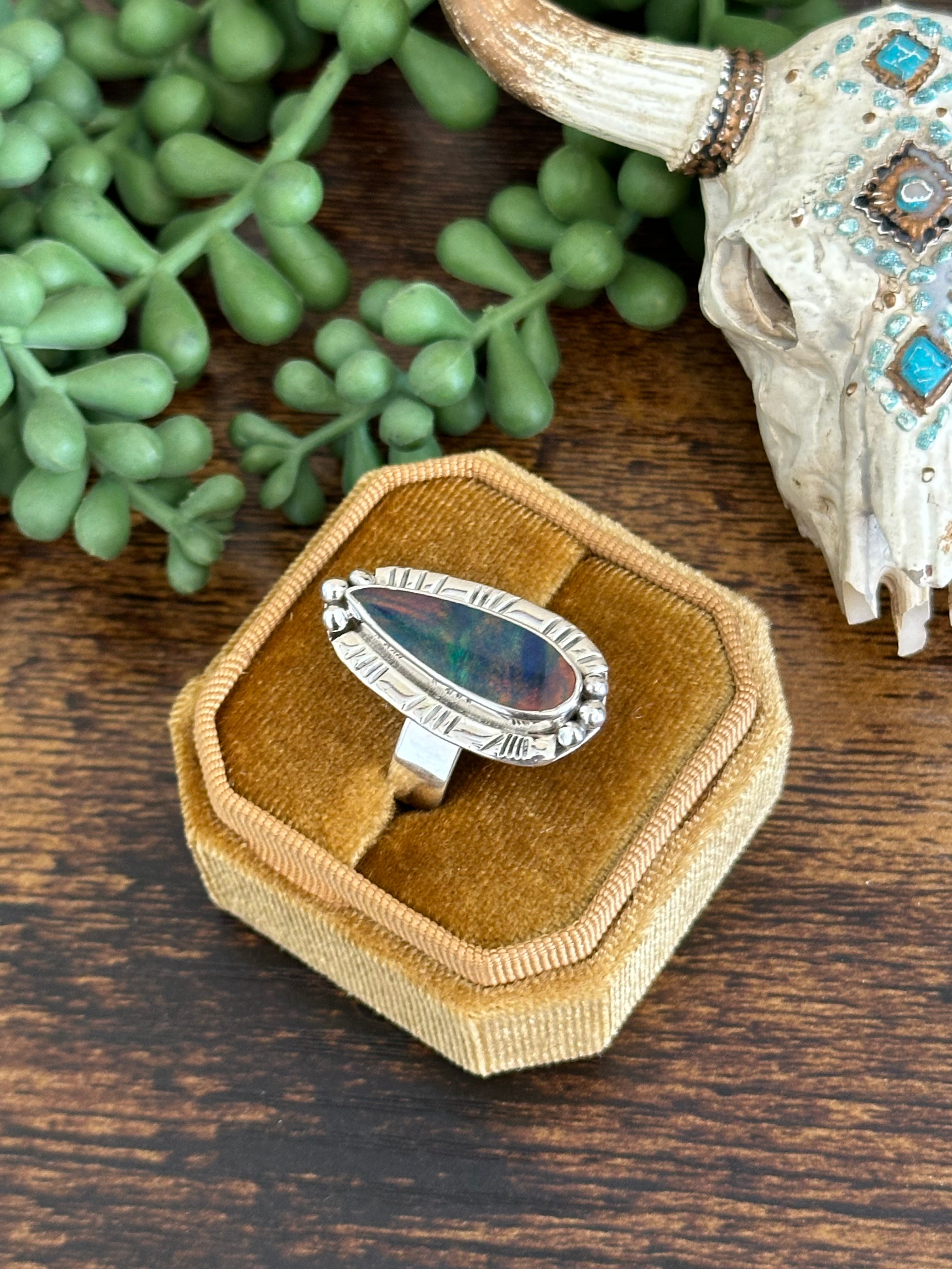 Southwest Handmade Opal & Sterling Silver Adjustable Ring