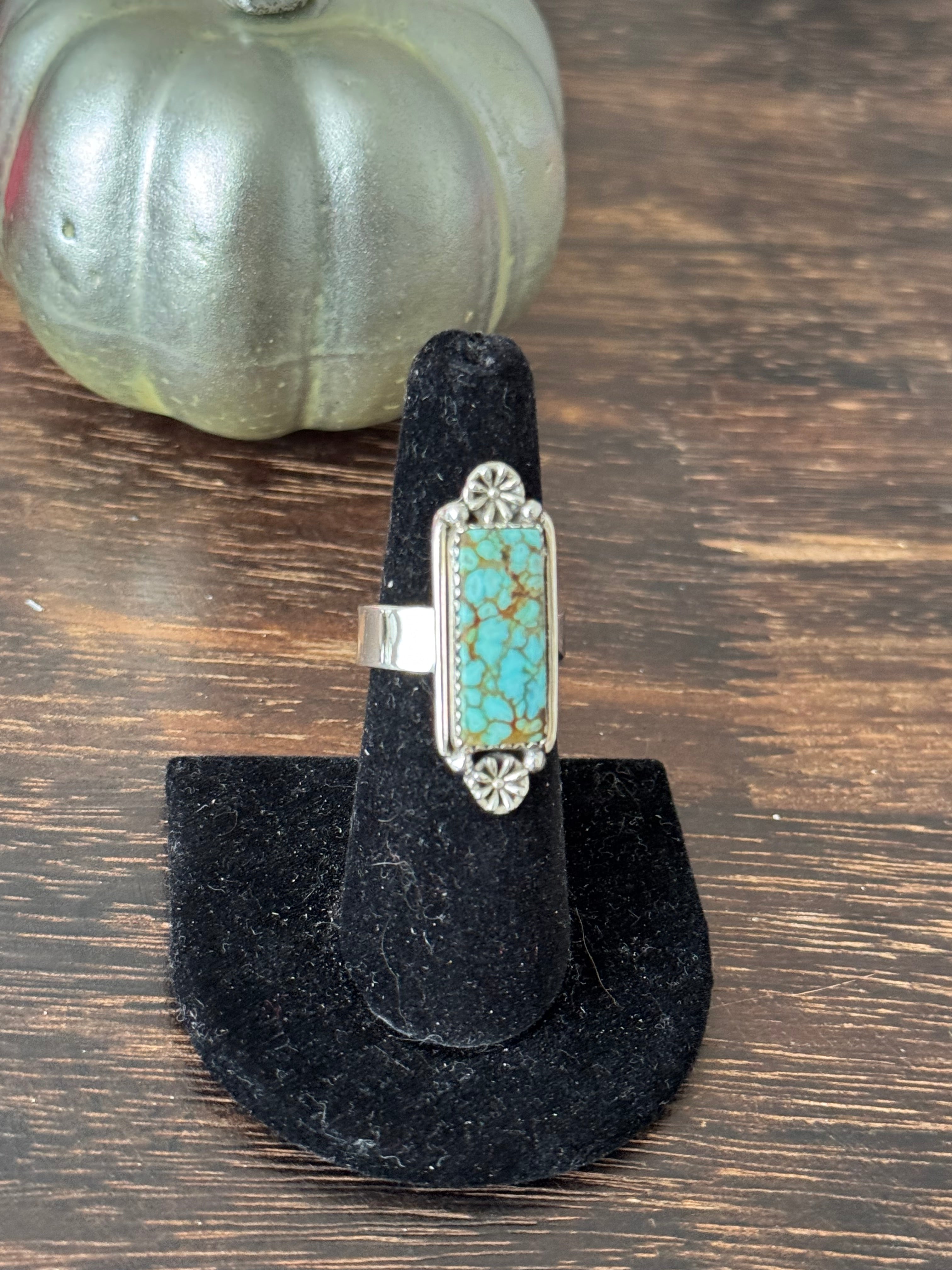 Southwest Handmade Number 8 Turquoise & Sterling Silver Adjustable Ring