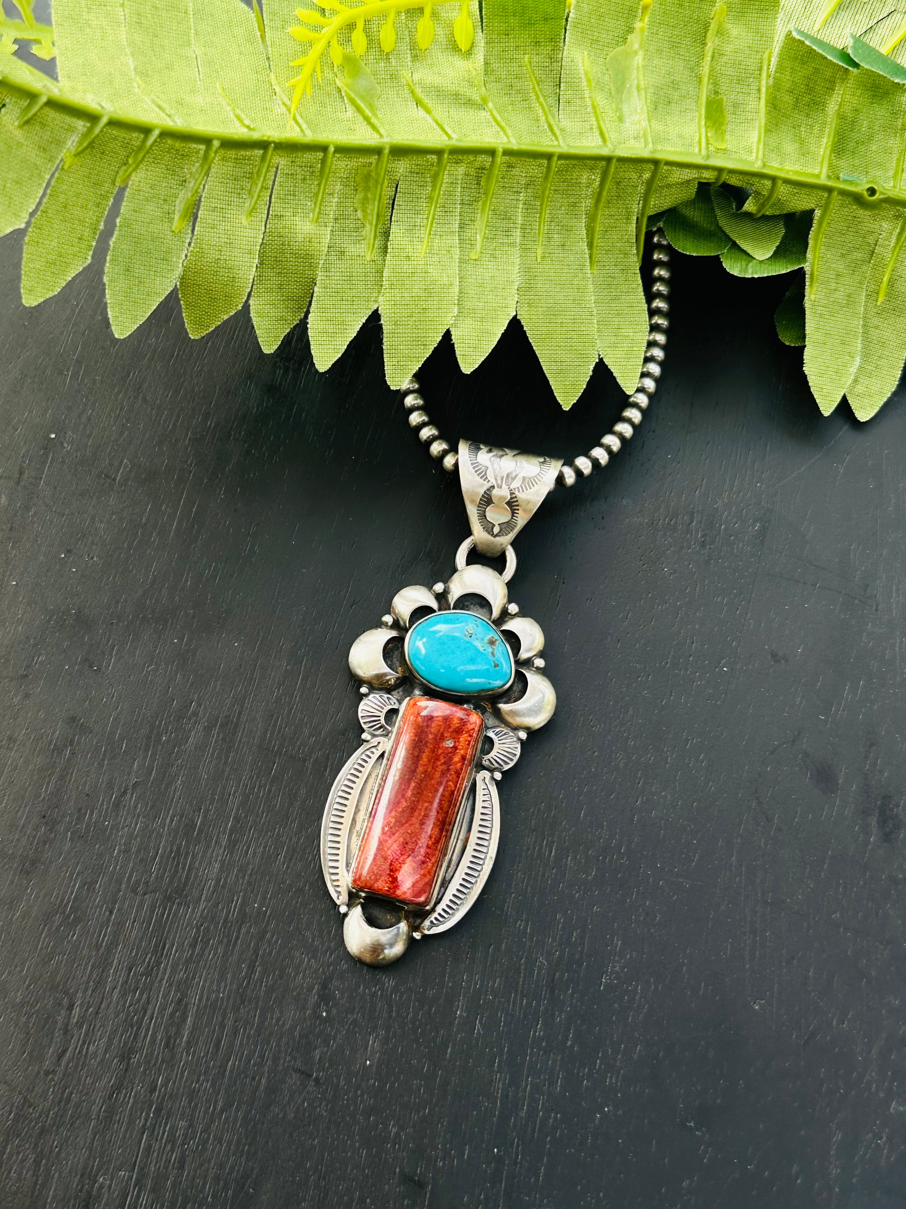 Navajo Made Multi Stone & Sterling Silver Pendant