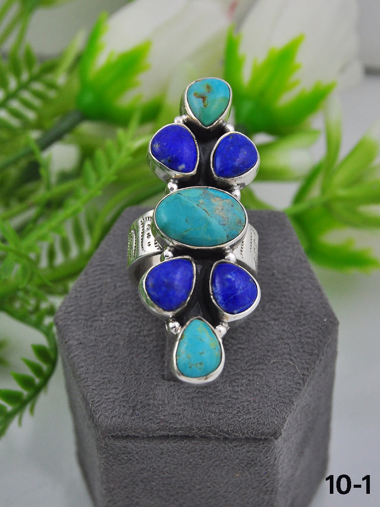 Southwest Made Multi Stone & Sterling Sliver Cluster Adjustable Ring