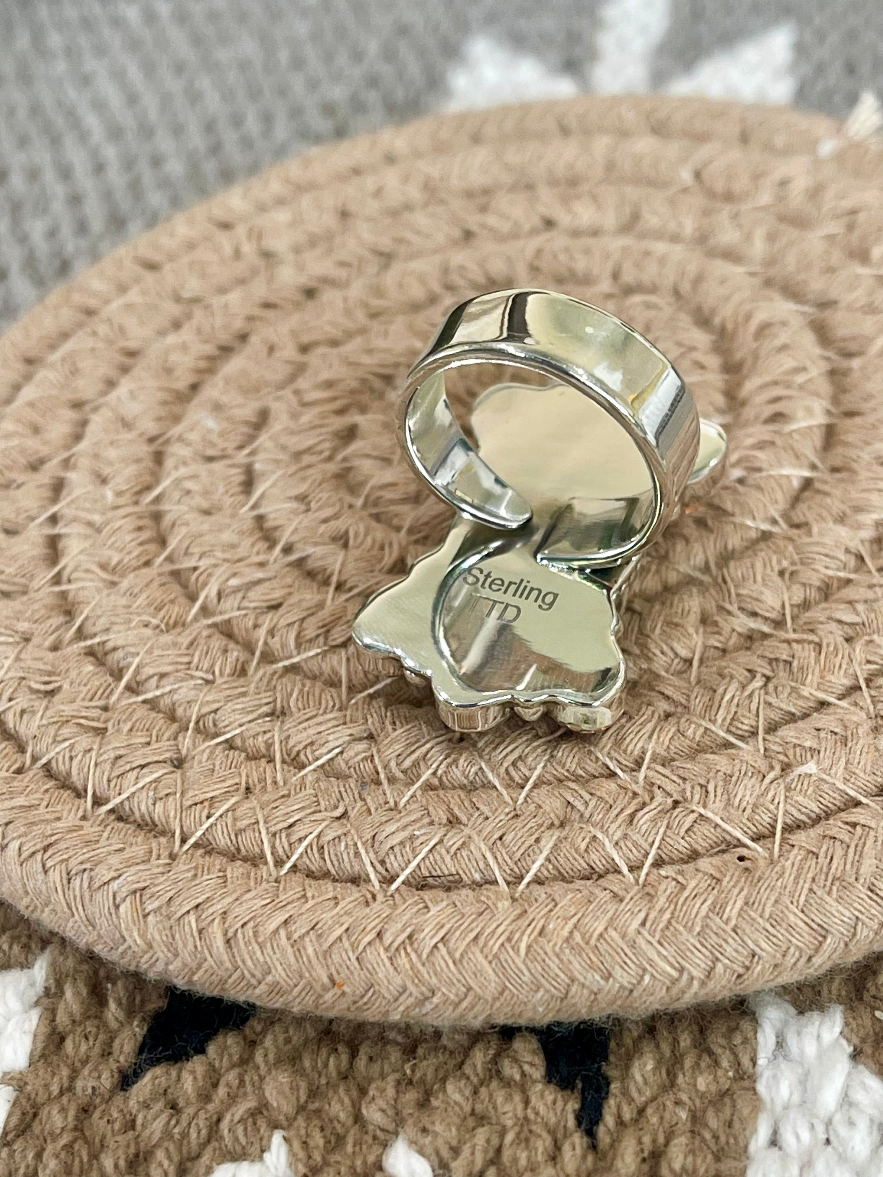 Southwest Handmade Multi Stone & Sterling Silver Adjustable Cluster Ring