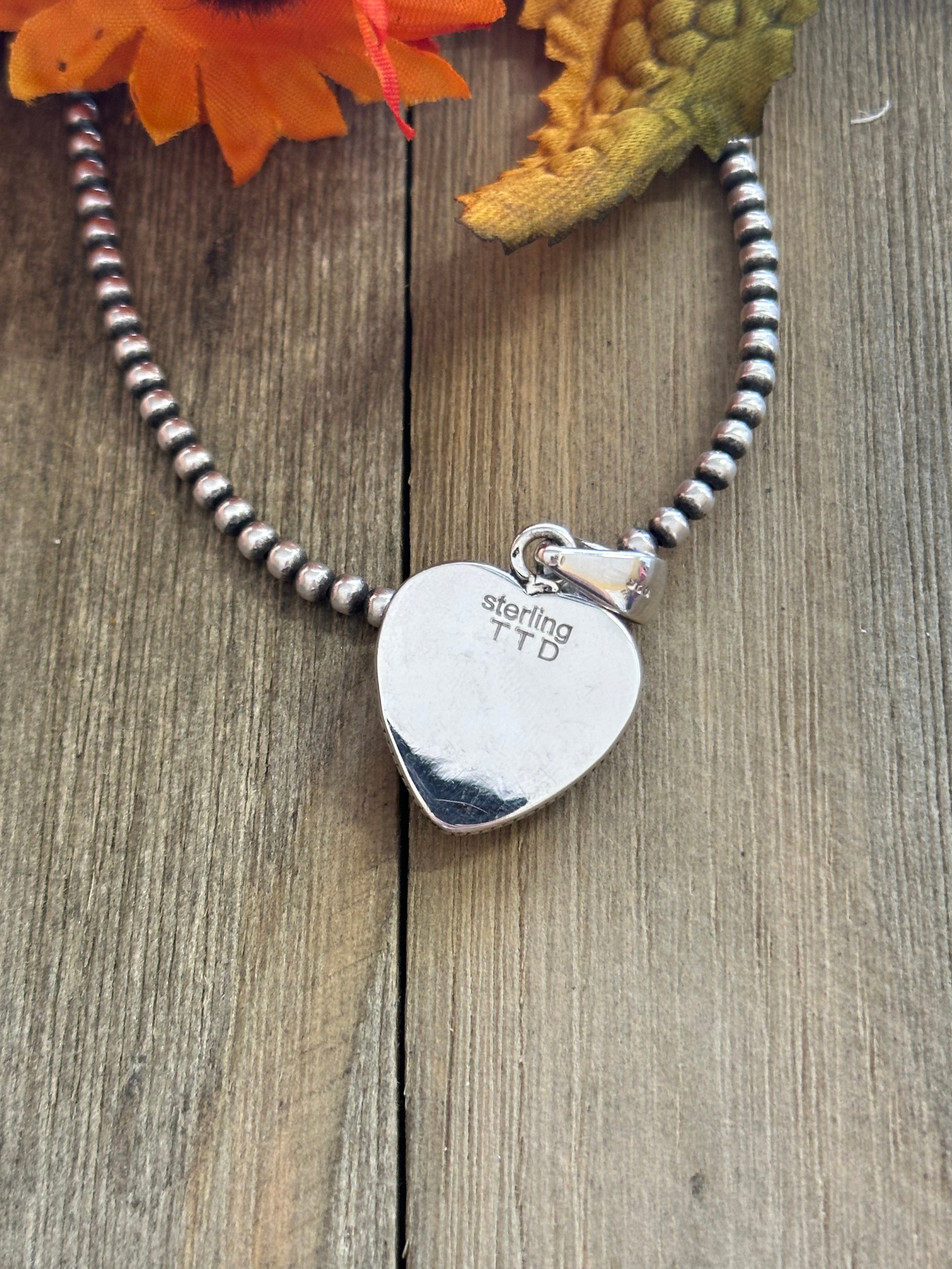 Southwest Handmade Mohave Turquoise & Sterling Silver Heart Pendant