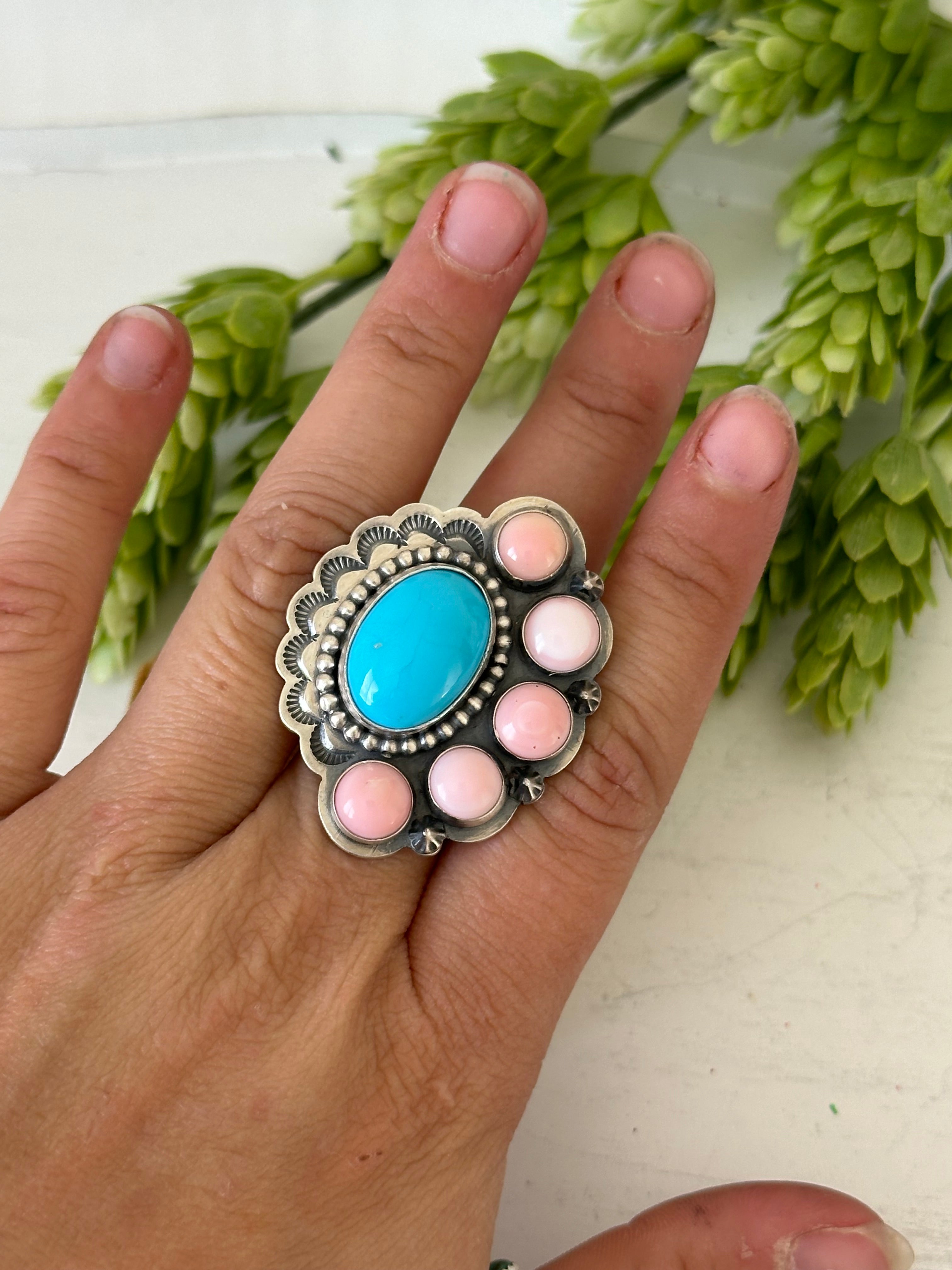 Navajo Made Multi Stone & Sterling Silver Ring Size 8