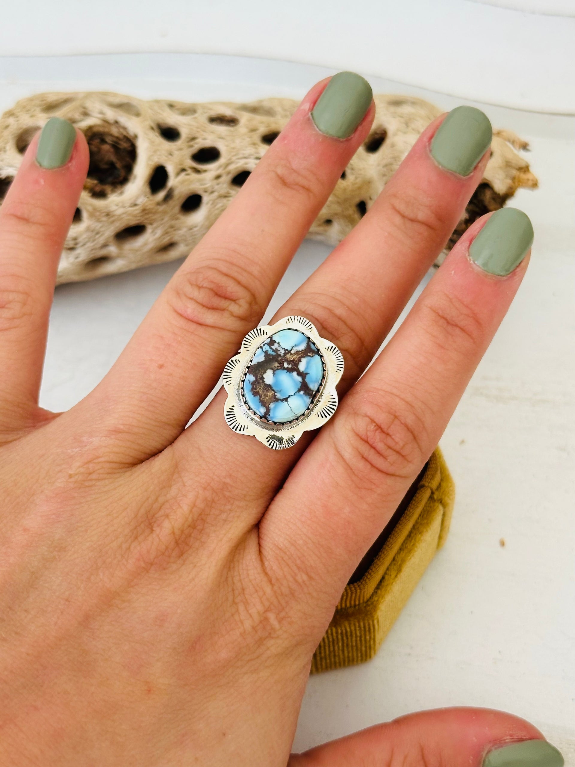 Southwest Handmade Golden Hills Turquoise & Sterling Silver Adjustable Ring