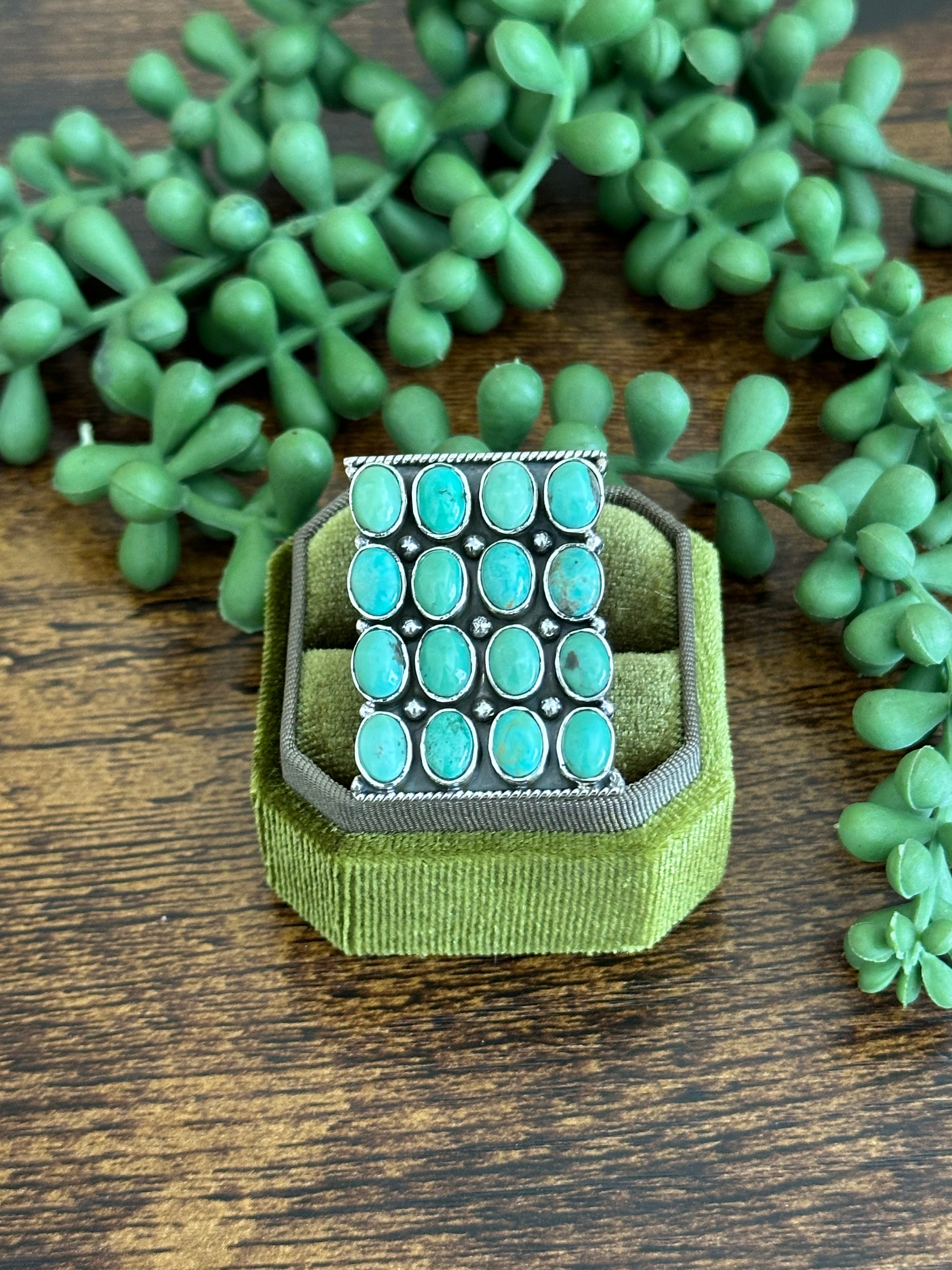 Southwest Handmade Kingman Turquoise & Sterling Silver Adjustable Cluster Ring