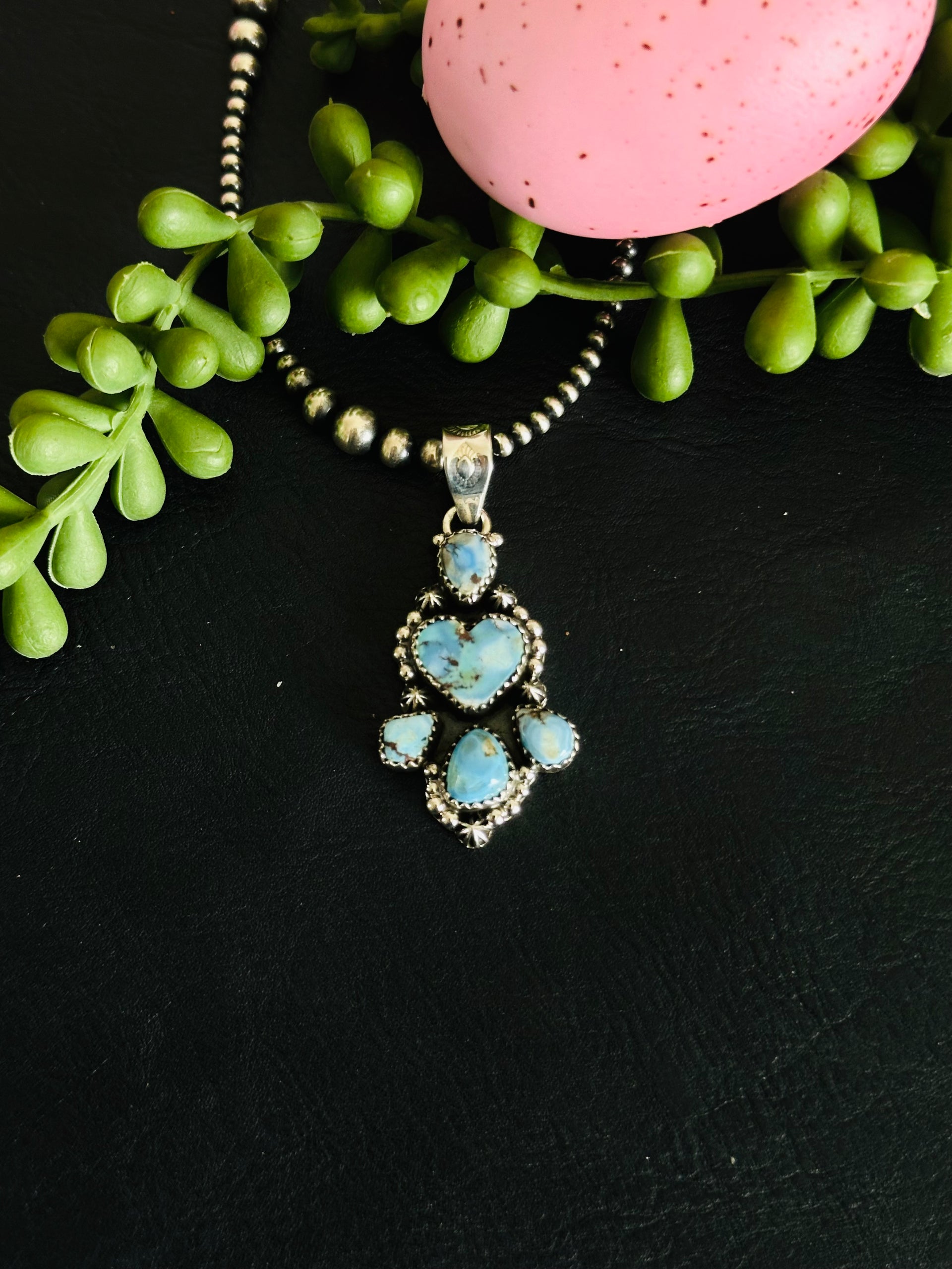 Southwest Handmade Golden Hills Turquoise & Sterling Silver Cluster Pendant
